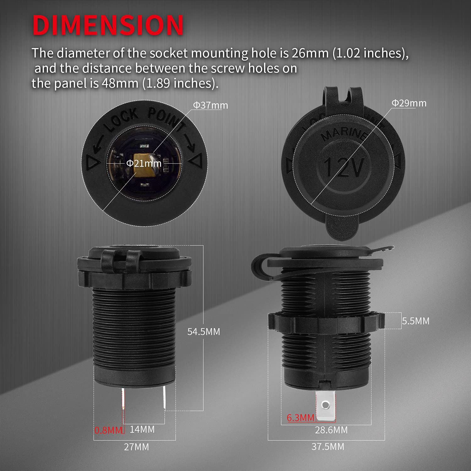 Daiertek 12V Cigarette Lighter Socket Replacement Female Connector Dc Socket Power Outlet Cigarette Lighter Outlet With Wire Fuse And Waterproof Cover For Car Marine Boat Auto