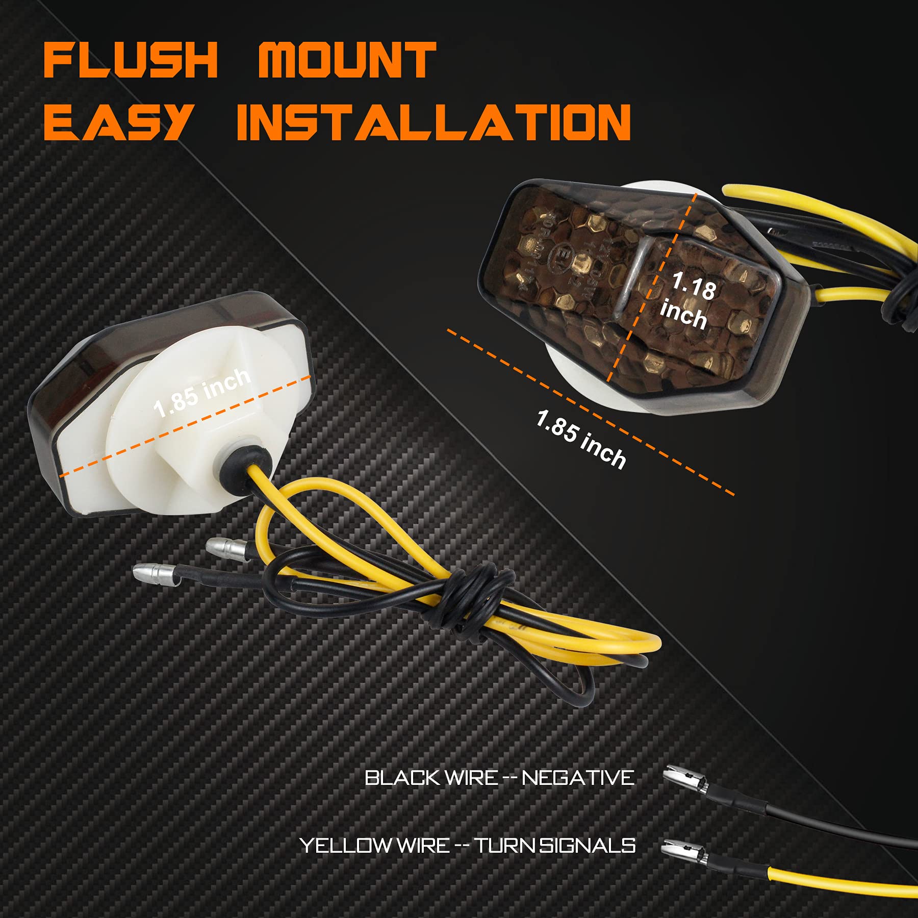 QUASCO LED Flush Mount Motorcycle Turn Signals Universal 12V Blinkers Smoked Lens Compatible with Sport Street Racing Bike Suzuk