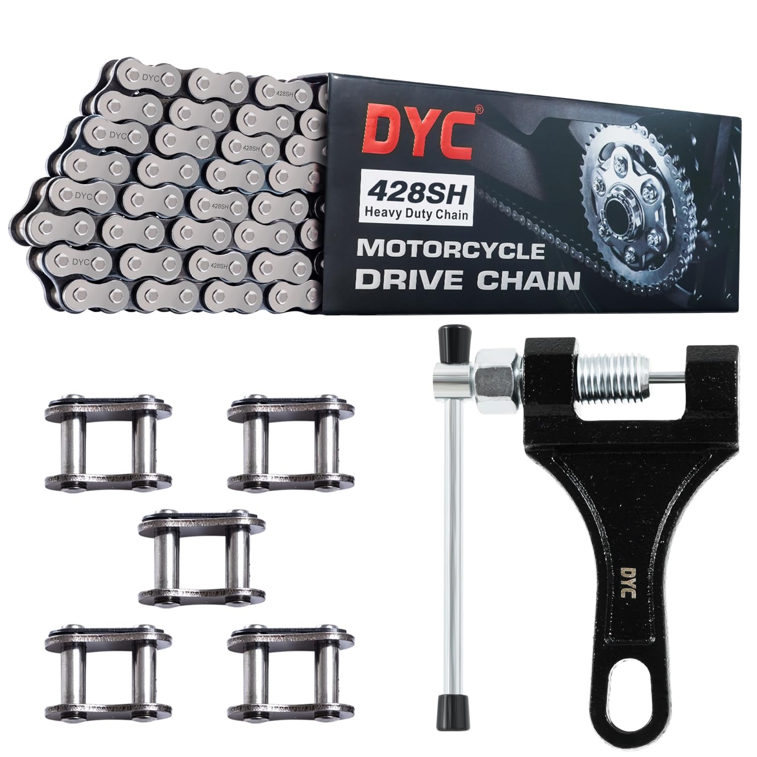 DYCTAHO 428H Motorcycle Chain 122 Link Heavy Duty Drive Chain with Free Chain Breaker 5 Connecting Master Link for 125cc 150cc 2