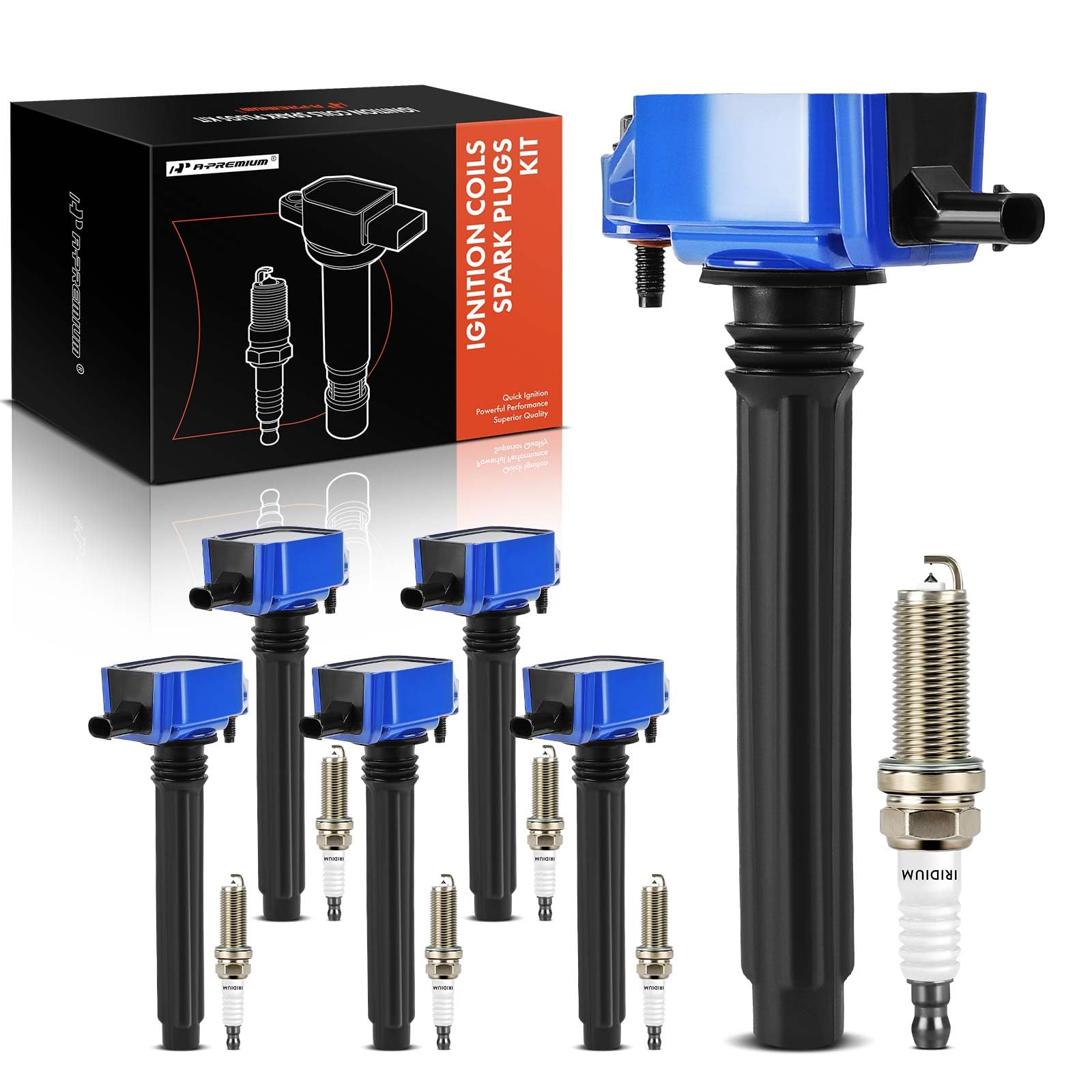 A-Premium (Blue) Set Of 12 Ignition Coil Pack And Iridium Spark Plugs Compatible With Ram 1500 & Jeep Grand Cherokee, Wrangler &