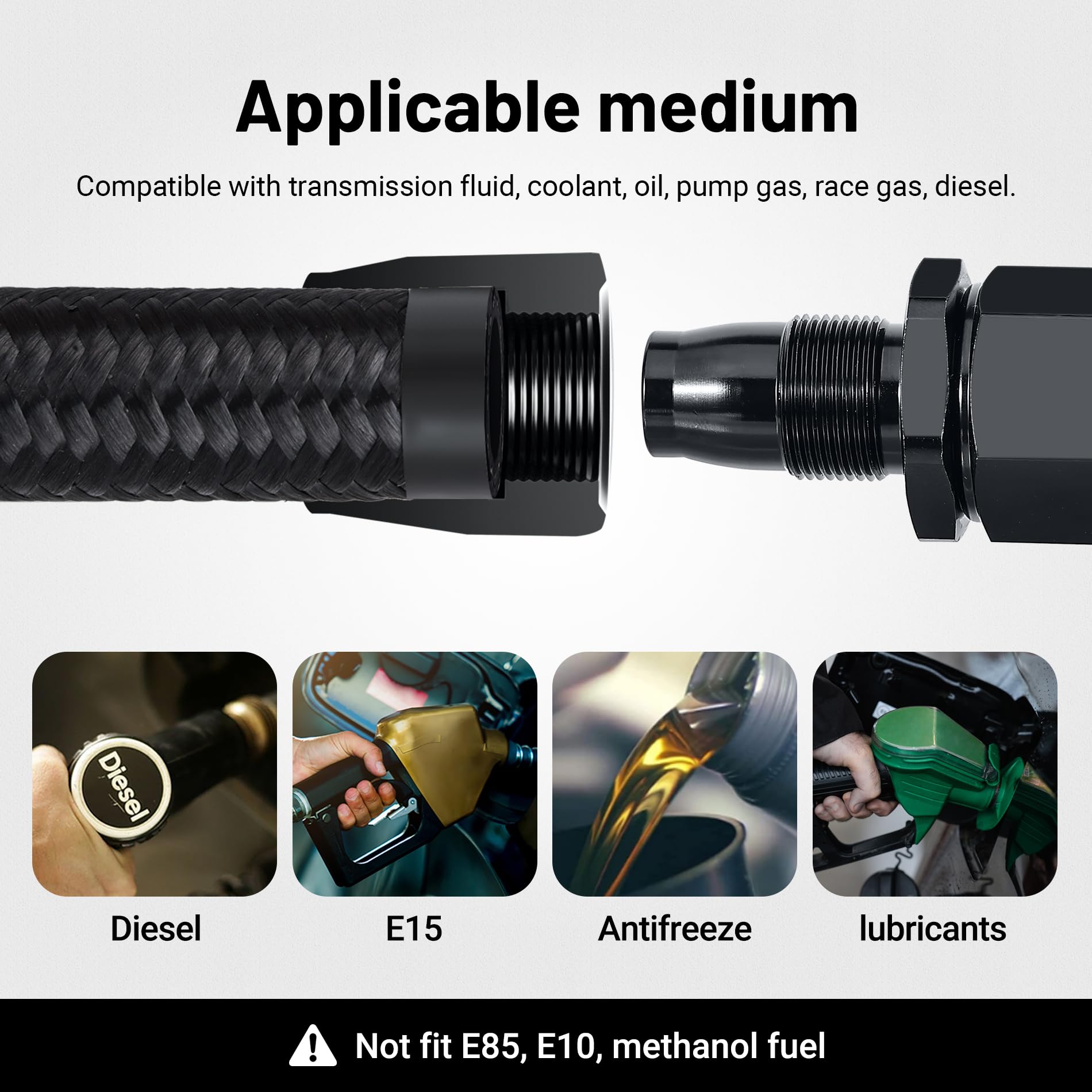 Evil Energy 4An Fuel Line Kit, An4 Nylon Braided Fuel Line Hose Fitting Kit Cpe 12Ft Black