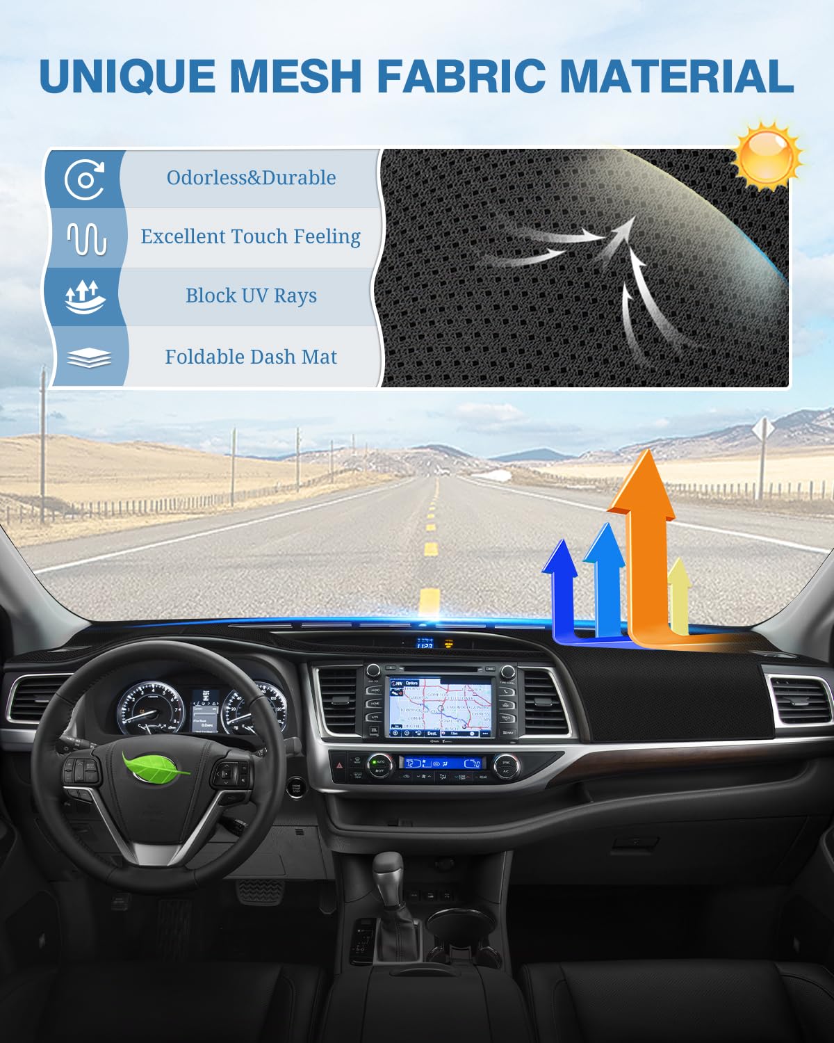 Fiilines Dash Cover For Toyota Highlander 2014-2019, Dashboard Mat Cover Sunshade Nonslip Mesh Protector No Glare Highlander Acc