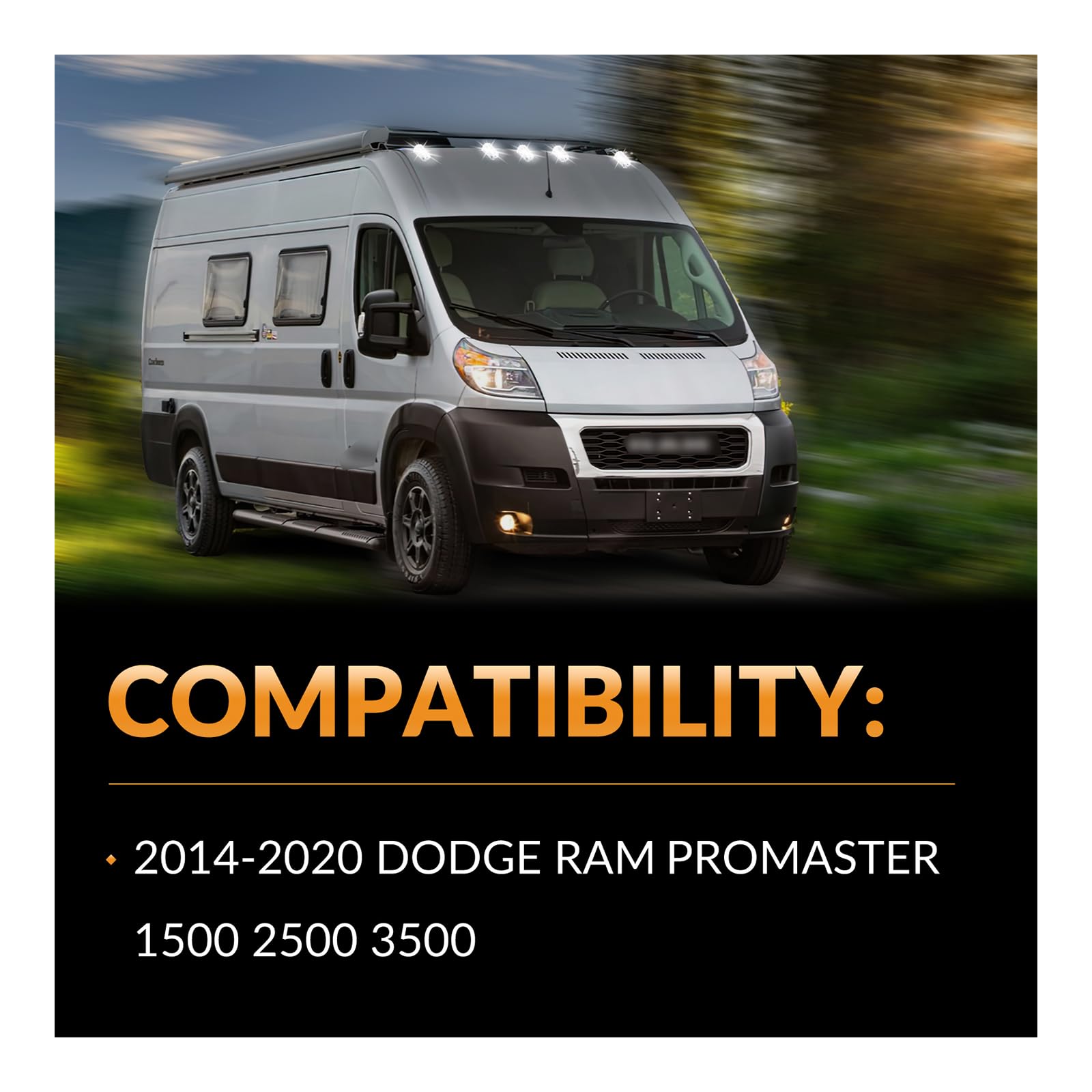 Dermoka Cab Roof Top Marker Lights White Led Clearance Running Lamps For 2014-2023 Dodge Ram Promaster 1500 2500 3500,5Pcs (Clea