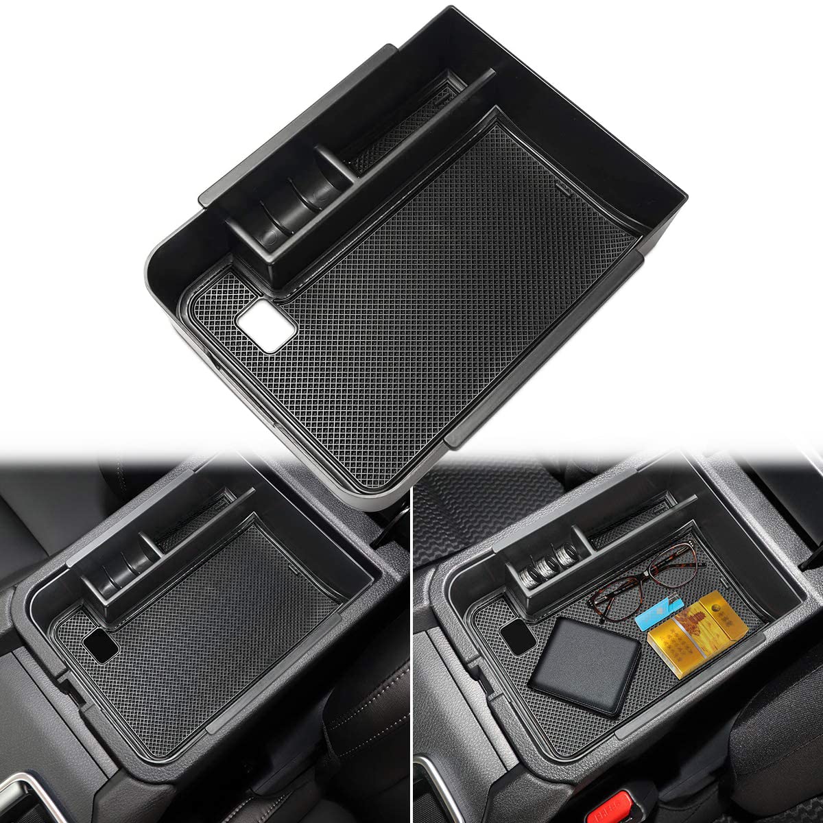 Auovo Center Console Organizer Tray For Sentra Accessories 2020 2021 2022 2023 2024 Abs Plastic Secondary Armrest Storage Glove Box With Coin Holder (Black)