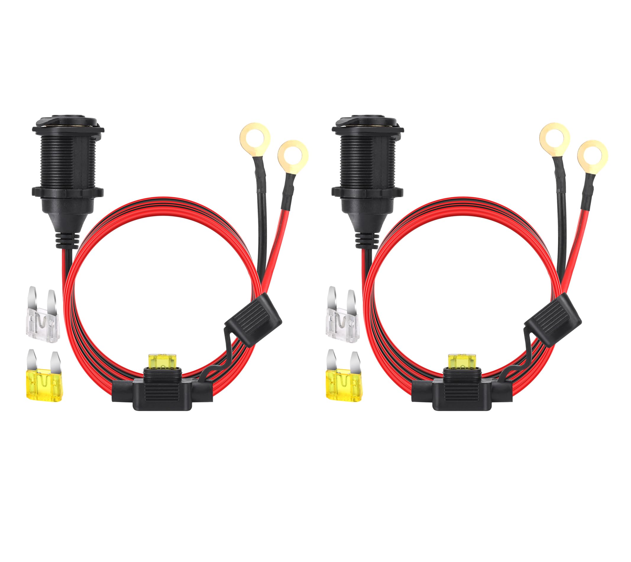 Dongge 4Ft 12V/24V Fixed Thread Cigarette Lighter Socket Extension Cable With Perforated Terminal Direct Battery Type Car Cigare