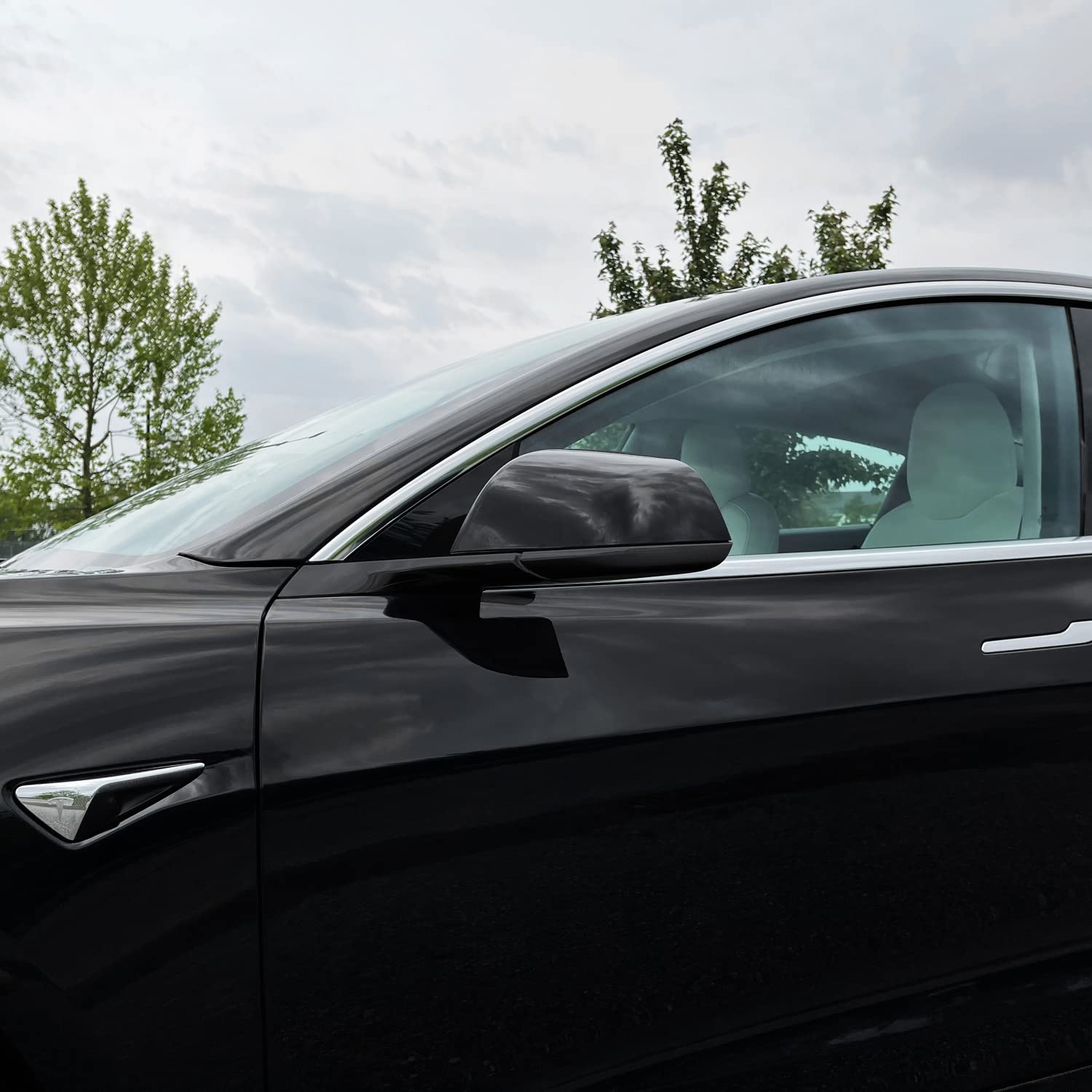 Slickmod Chrome Delete Blackout Vinyl Overlay For Tesla Model 3 (3. Mirror Trim, Satin Black)