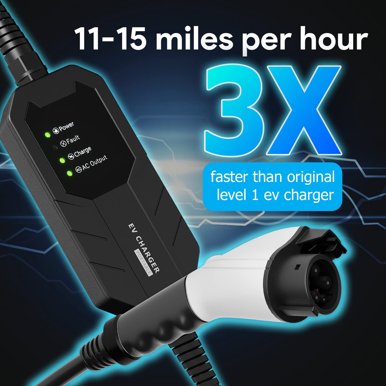 Megear Skysword ? Level 1-2 Ev Charger, 100-240V 16A 25Ft Portable Evse, Nema 6-20 Plug With Nema 5-15 Adapter Electric Vehicle