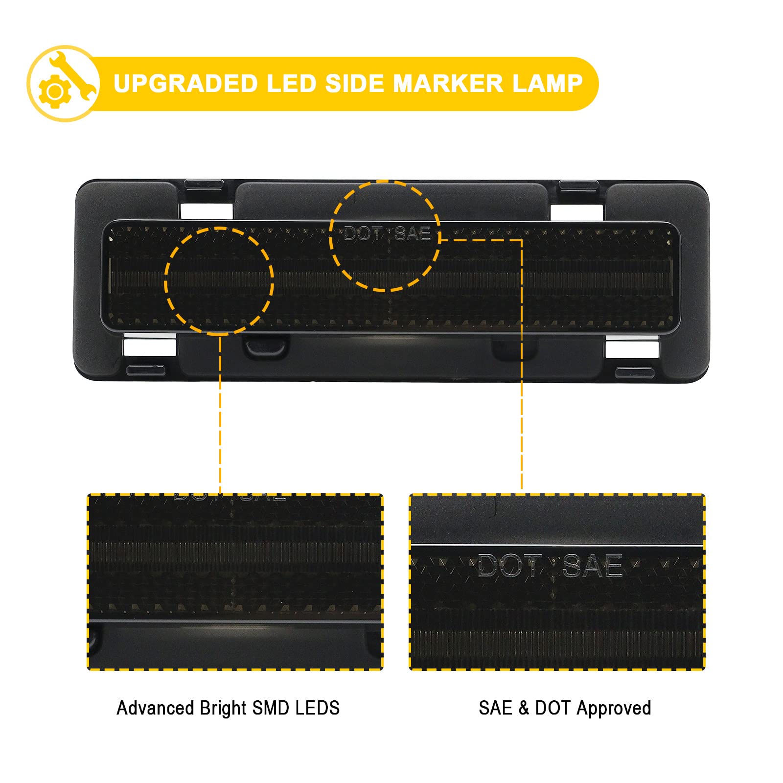 R&F Auto Smoked Led Front Side Marker Light Replacement For C'Hevy Camaro (1982-1992) Lt, Rs, Sport, Iroc-Z, Z28 Coupe Convertible Driver Passenger Sidemarkers Lamp Bumper Signal Parking Marker Light
