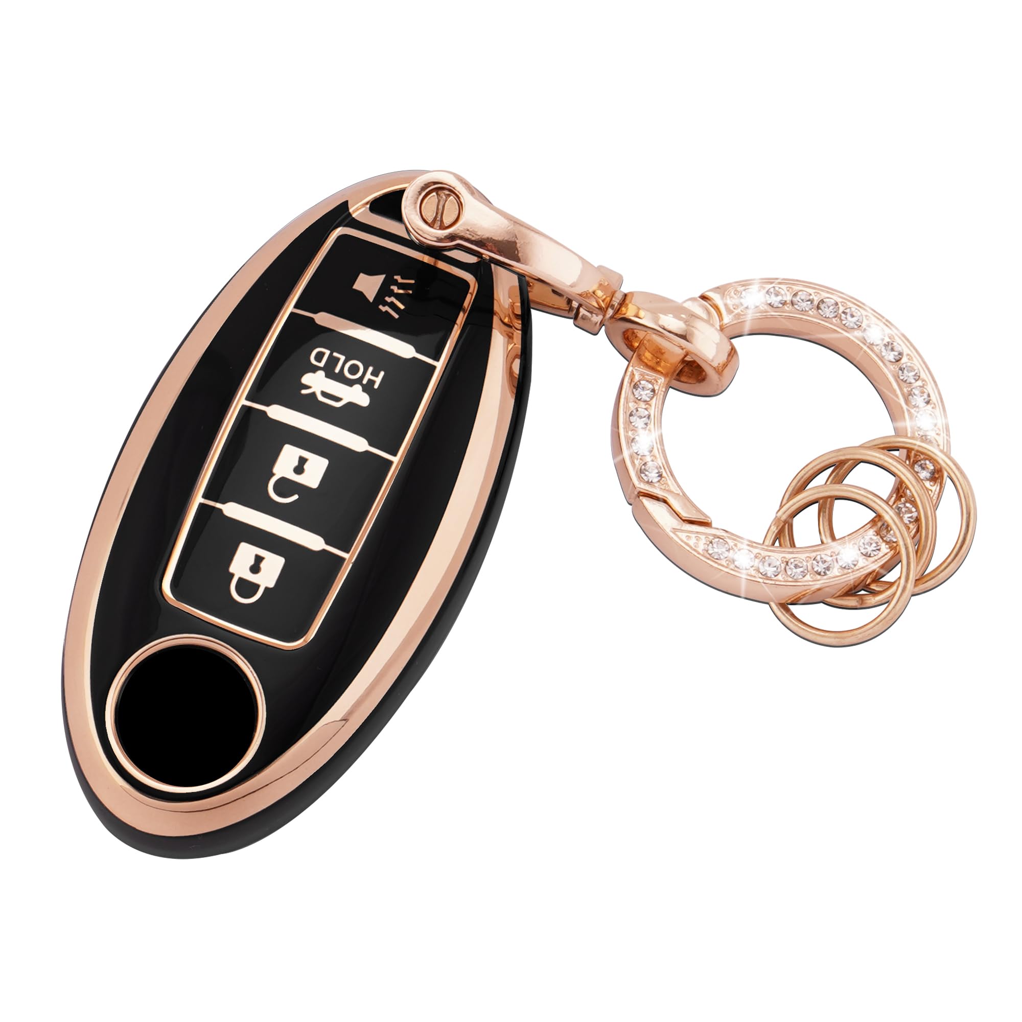 EKALA for Nissan Key Fob Cover Soft TPU Key Shells with Bling Keychain Fit for Nissan Altima Armada Maxima Sentra Rogue Pathfind