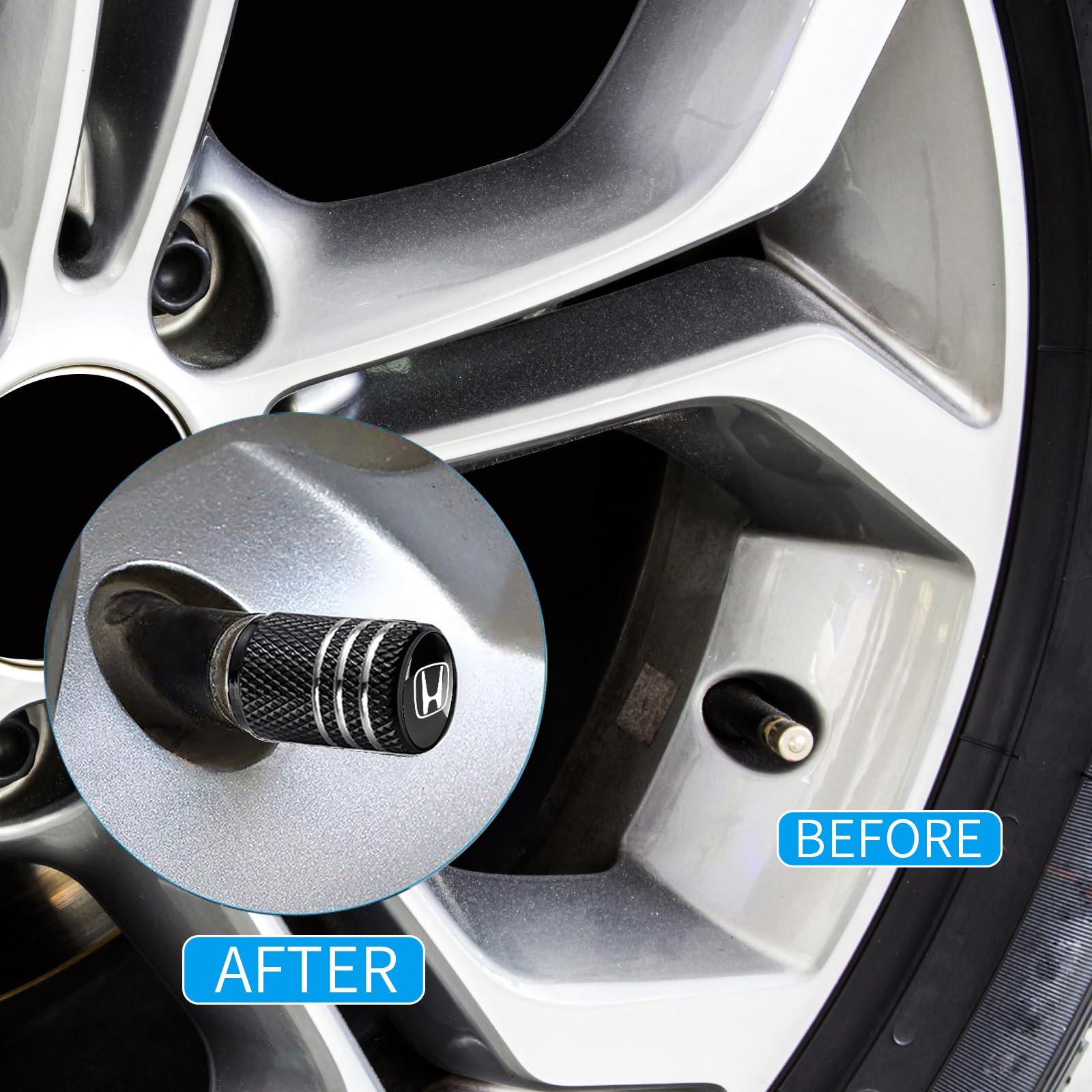 Tire Valve Stem Cap Cover for Honda Belt O-Ring Seal Corrosion Resistant,Tire Valve Stem Air Cap 4 Pack Black