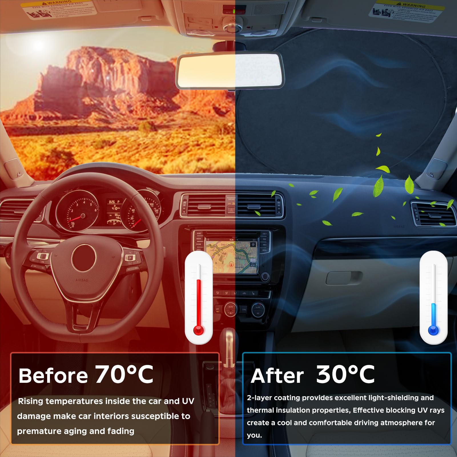 Insauto For Vw Jetta 2020 Windshield Sun Shade Sunshade 2 Layers Front Window Shield For 2019-2023 Volkswagen Jetta Windshield C