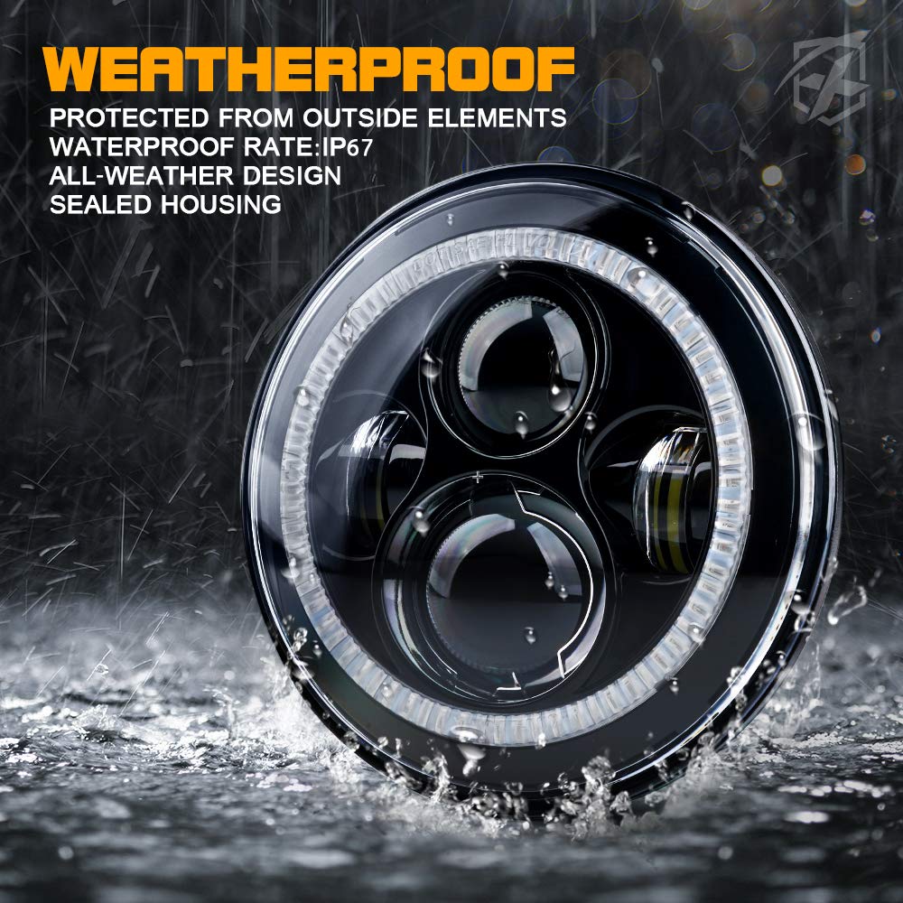 Xprite 7 Inch 90W Led Headlights With Green Halo Compatible With 1997-2018 Jeep Wrangler Jk Tj Lj (Dot Approved), Led Chip, 9600