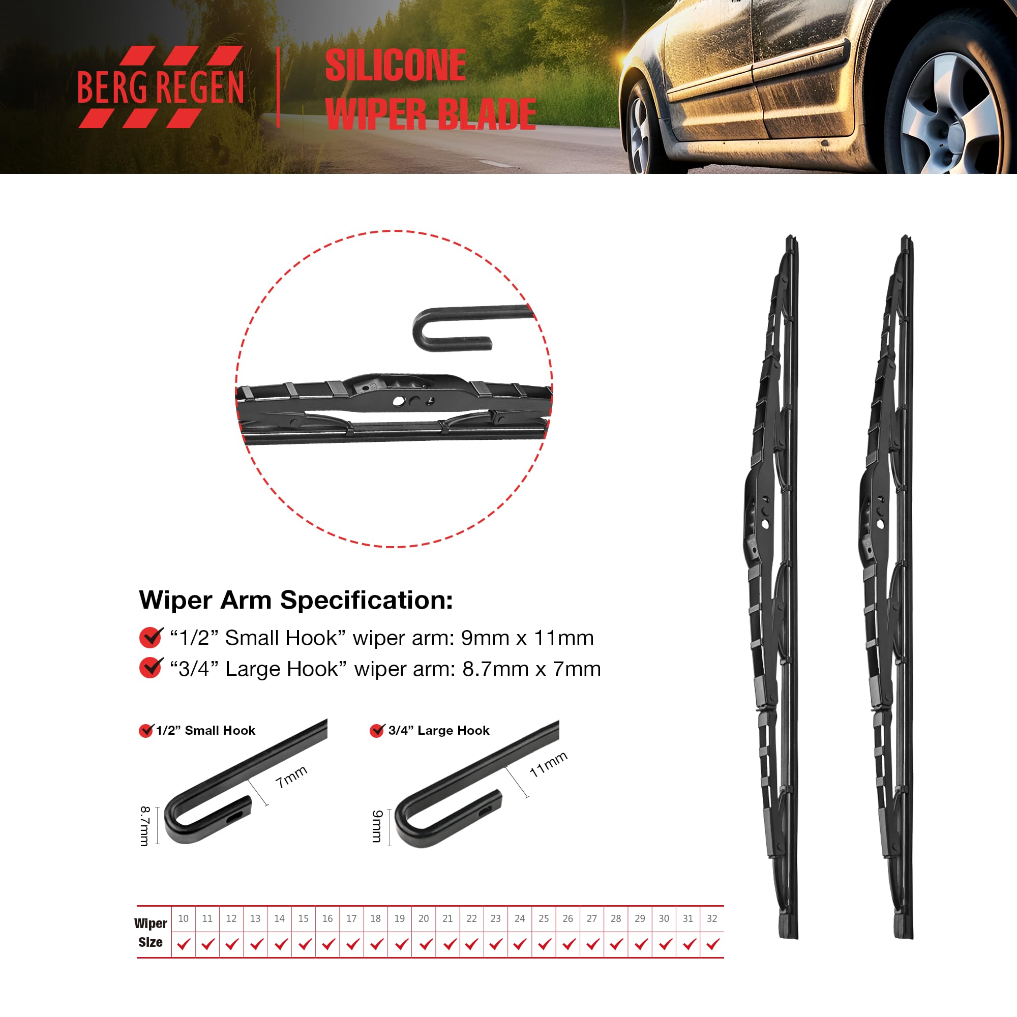 Berg Regen 22 Inch 2 Pack Silicone Windshield Wiper Blades Replacement For Ford F150 F250 F350 F450 F550 2021 2020 2019 2018 201