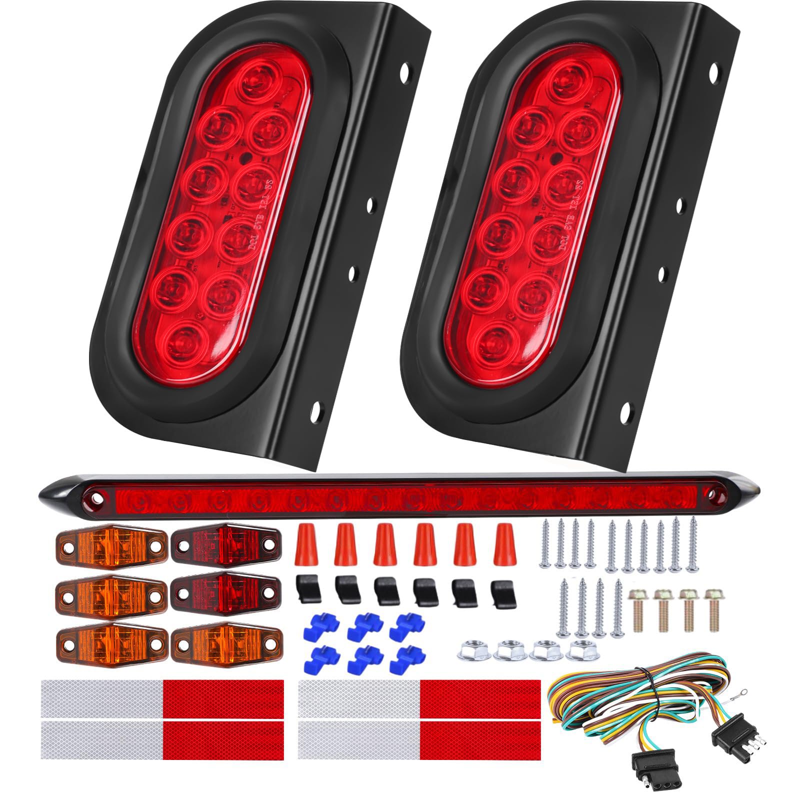 EXERAUO 6 Inch Oval Led Trailer Lights Kit with Mounting Bracket, Sealed Submersible Stop Brake Trailer Tail Light Kit, Lights B