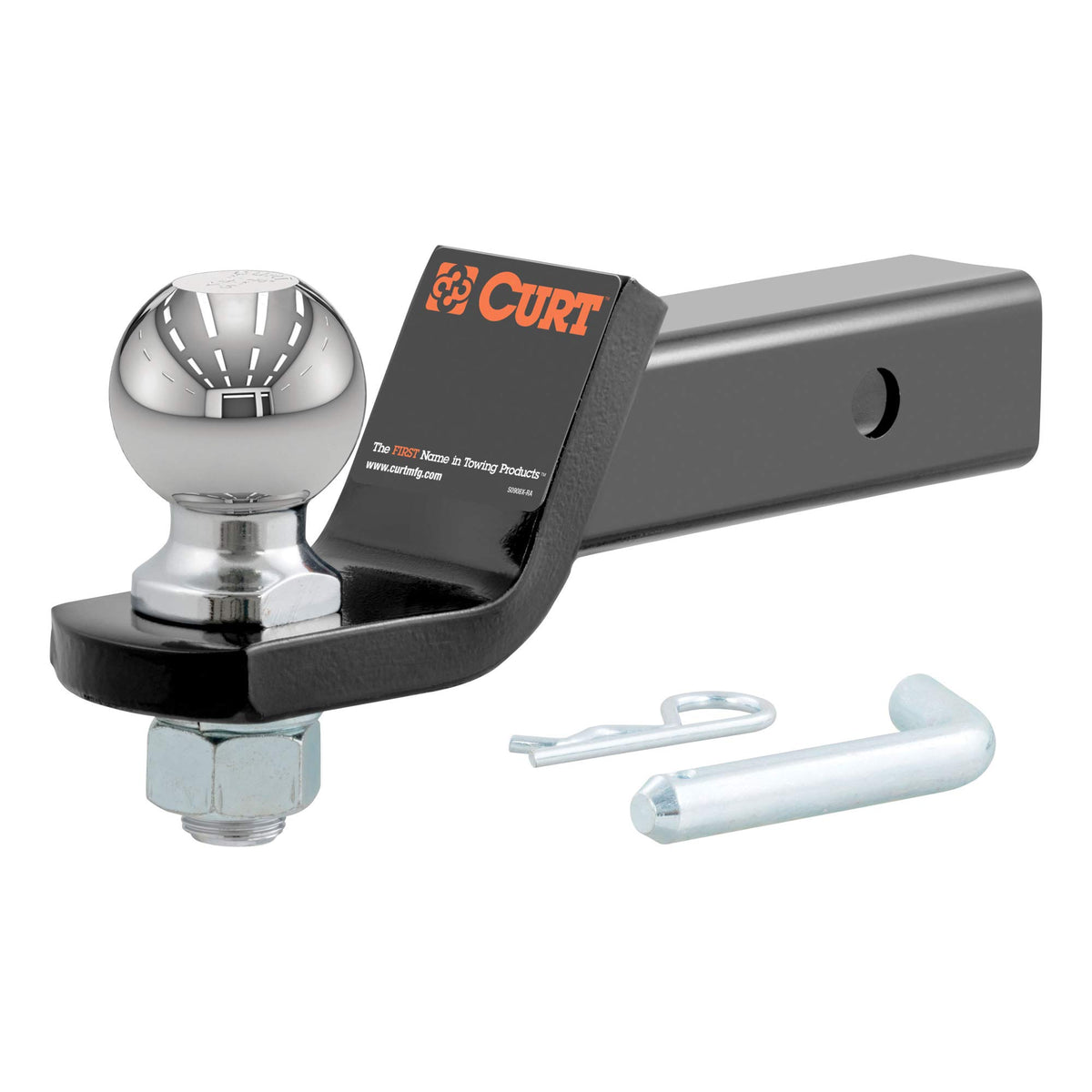 Curt 45041 Trailer Hitch Mount With 2-5/16-Inch Ball & Pin, Fits 2-Inch Receiver, 7,500 Lbs, 2-In Drop, Gloss Black Powder Coat