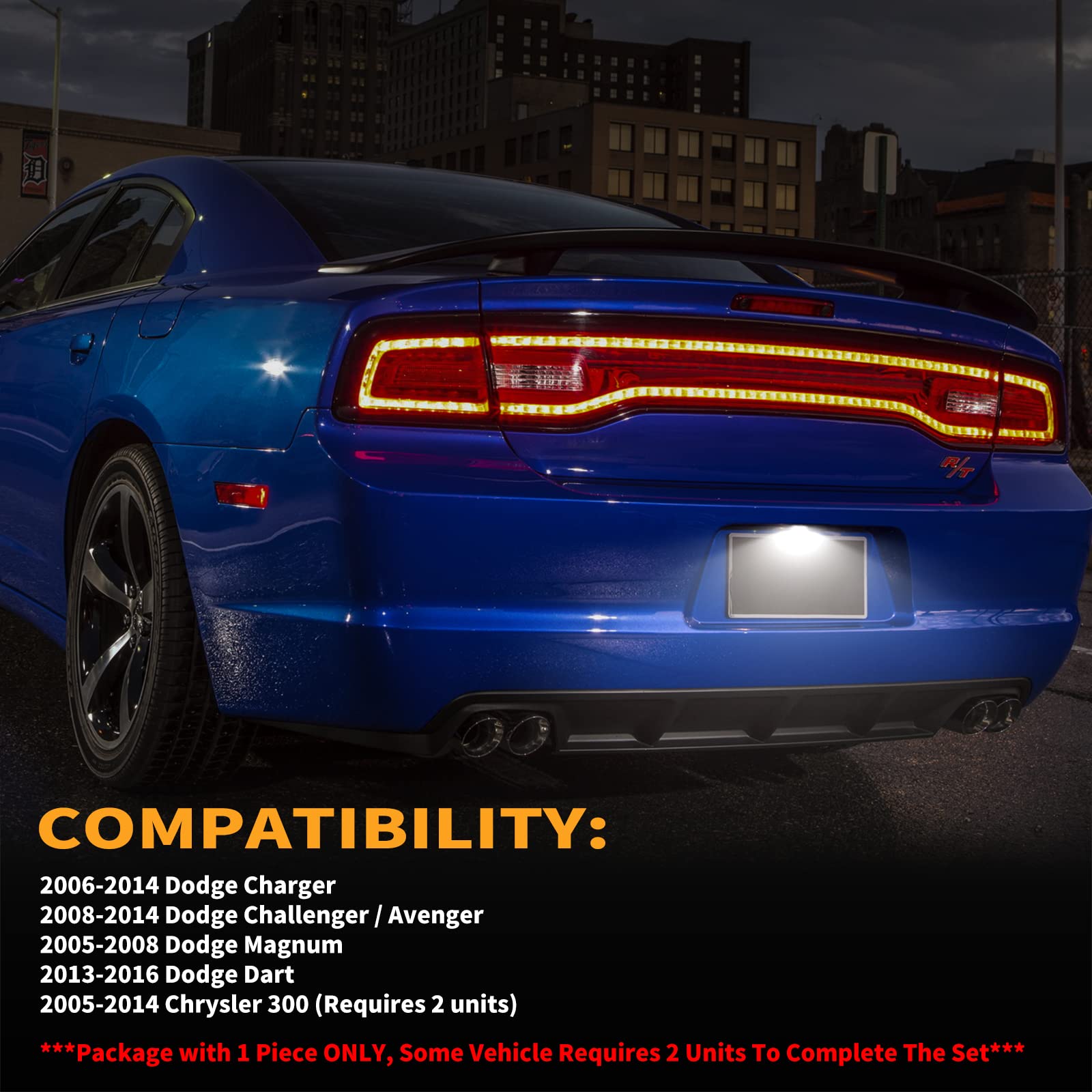 Gempro Led License Plate Lights Rear Bumper Tag Lamps Assembly For Dodge Charger Challenger Avenger Magnum Dart, 6000K White 1Pc