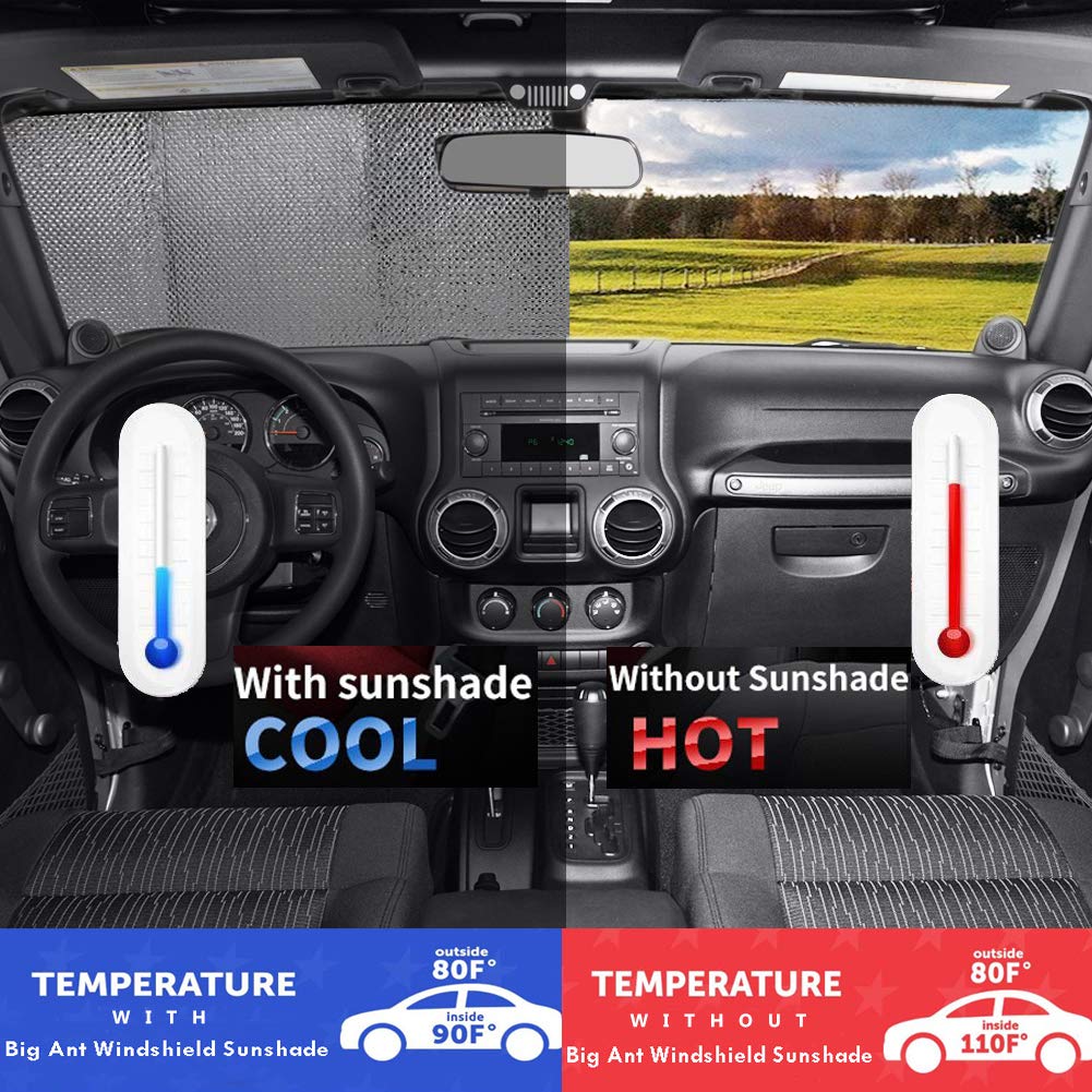 Big Ant Car Windshield Sunshade Uv Ray Reflector Auto Window Sun Shade Visor Shield Cover, Keeps Vehicle Cool- Sliver (55'' X 27