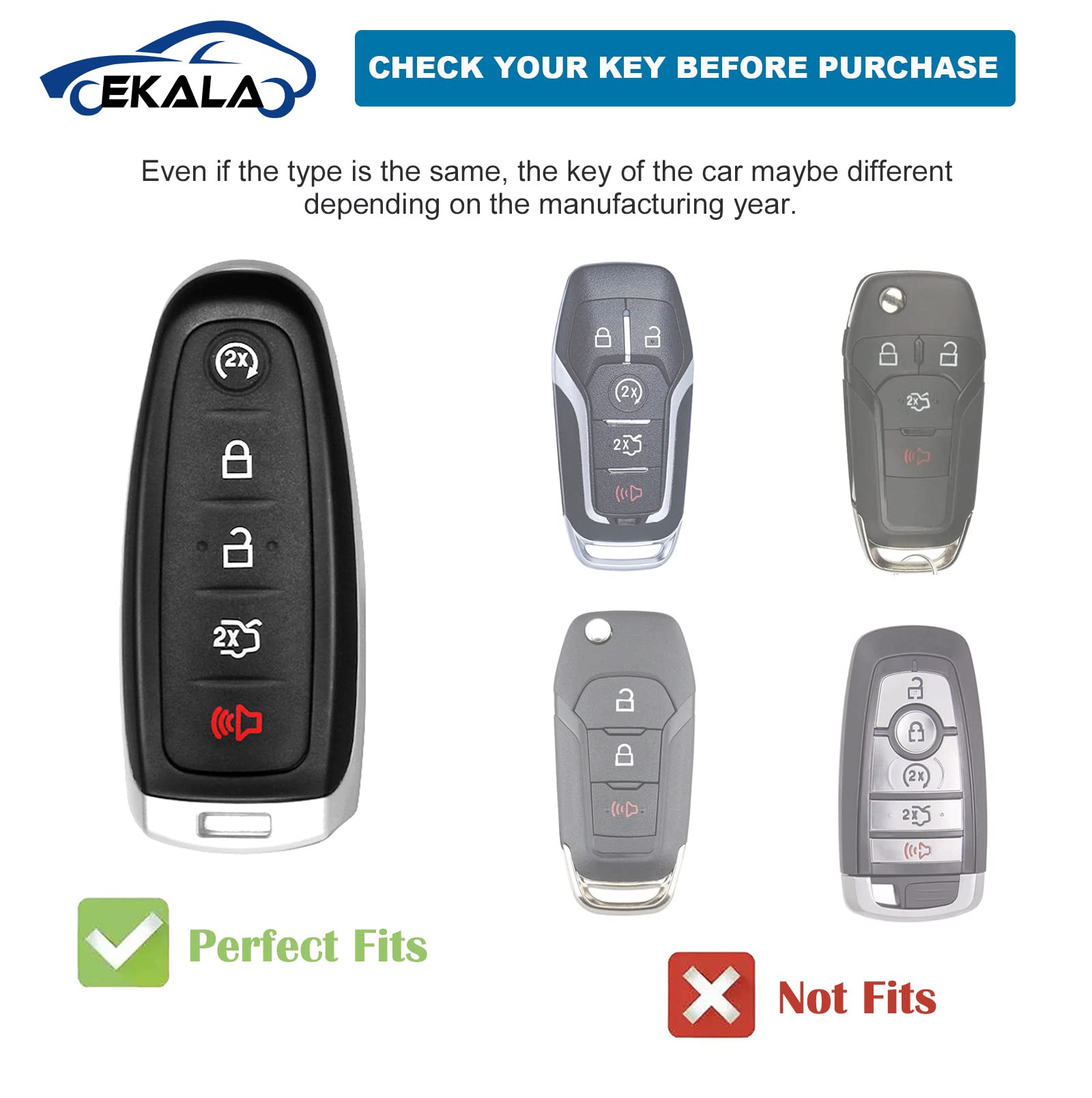 EKALA for Ford Key Fob Cover with Bling Keychain, 5 Buttons Soft TPU Keys Shells White Key Fob Cover Compatible with Ford Edge F