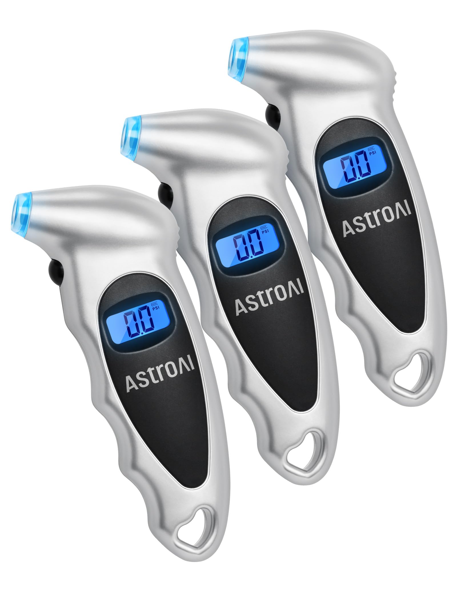 AstroAI 3 Pack Digital Tire Pressure Gauge 150 PSI 4 Settings for Car Truck Bicycle with Backlit LCD and Non-Slip Grip, Silver