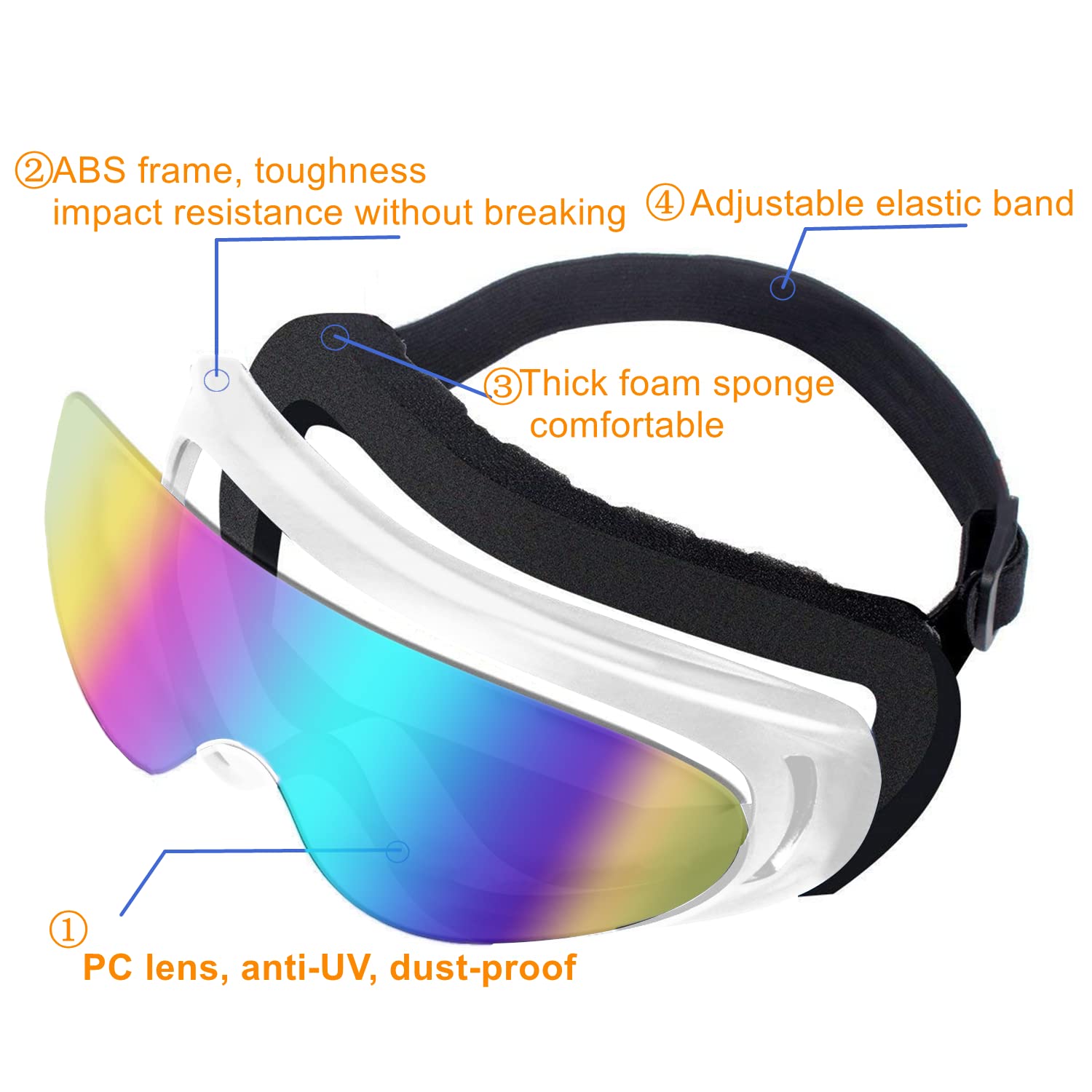 Ljdj Motorcycle Goggles,2 Pack Dirt Bike Atv Motocross Riding Hiking Protective With 2 Pack Neck Breathable Bandana Mask (White+