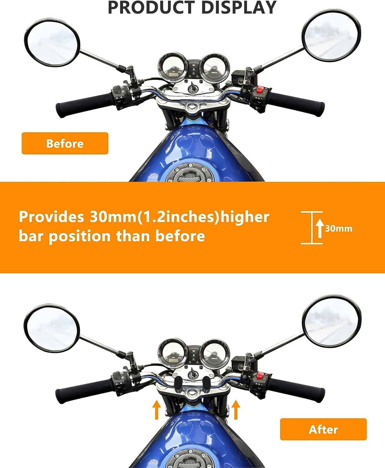 MUSVOH Motorcycle Handlebar Riser, Increase Handlebar Height by 38mm, Universal Motorcycle Accessories, Fits for Softail, Dyna,