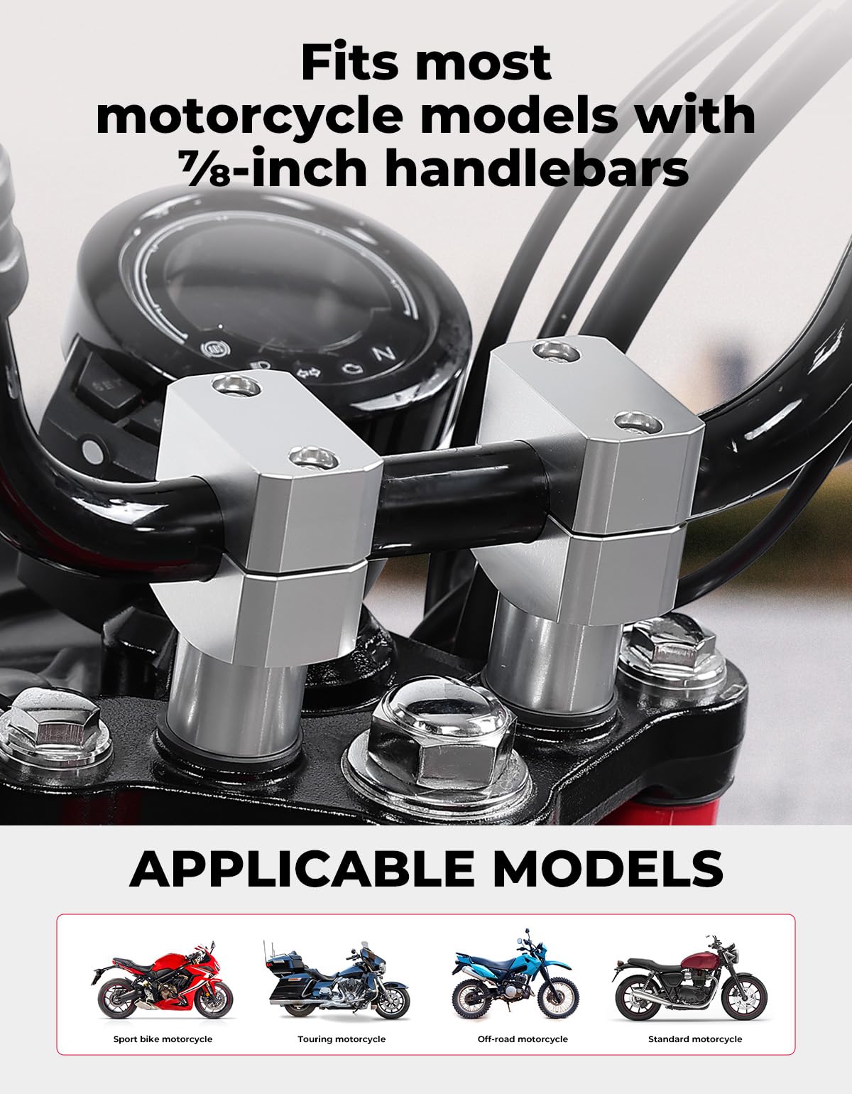 Kemimoto 7/8 Inch Motorcycle Handlebar Risers, Aluminum Alloy Motorcycle Risers Fit Atv Dirt Bike, Compatible With Kawasaki Suzu