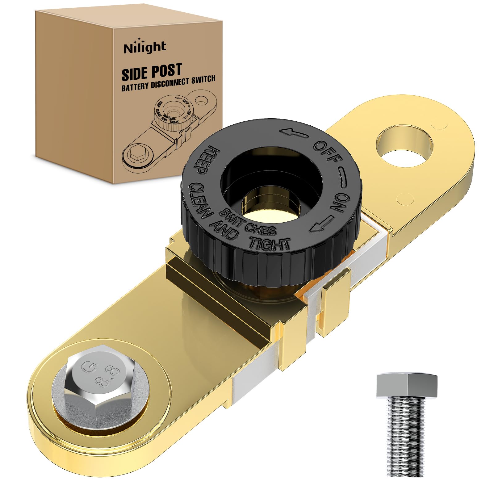 Nilight Side Post Battery Switch Heavy Duty 12Dvc 125A Negative Kill Power Master Cut Off Isolator With Knob Quick Disconnect Fo