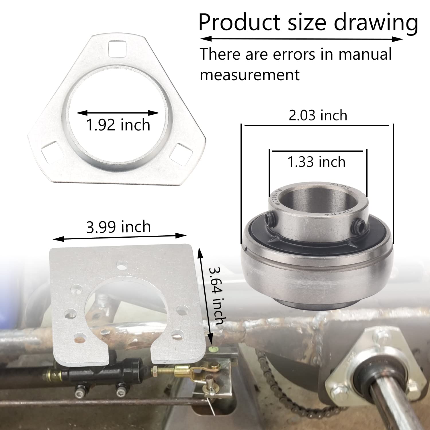 Go-Kart Live Axle Bearing Kit (1 Inch) Compatible With Azusa Axles, Also For Go Karts Mi-Ni Bikes/Trikes/Off Road Atv - Axle With 3-Hole Flangettes