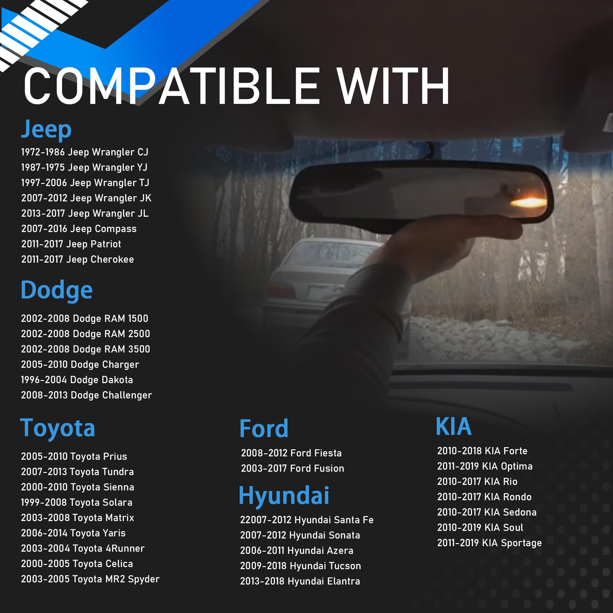 YzusGomumu Car Rear View Mirror Reverse Mirror Compatible With 1972-2018 Jeep Wrangler Compass Patriot Cherokee Dodge RAM Charge