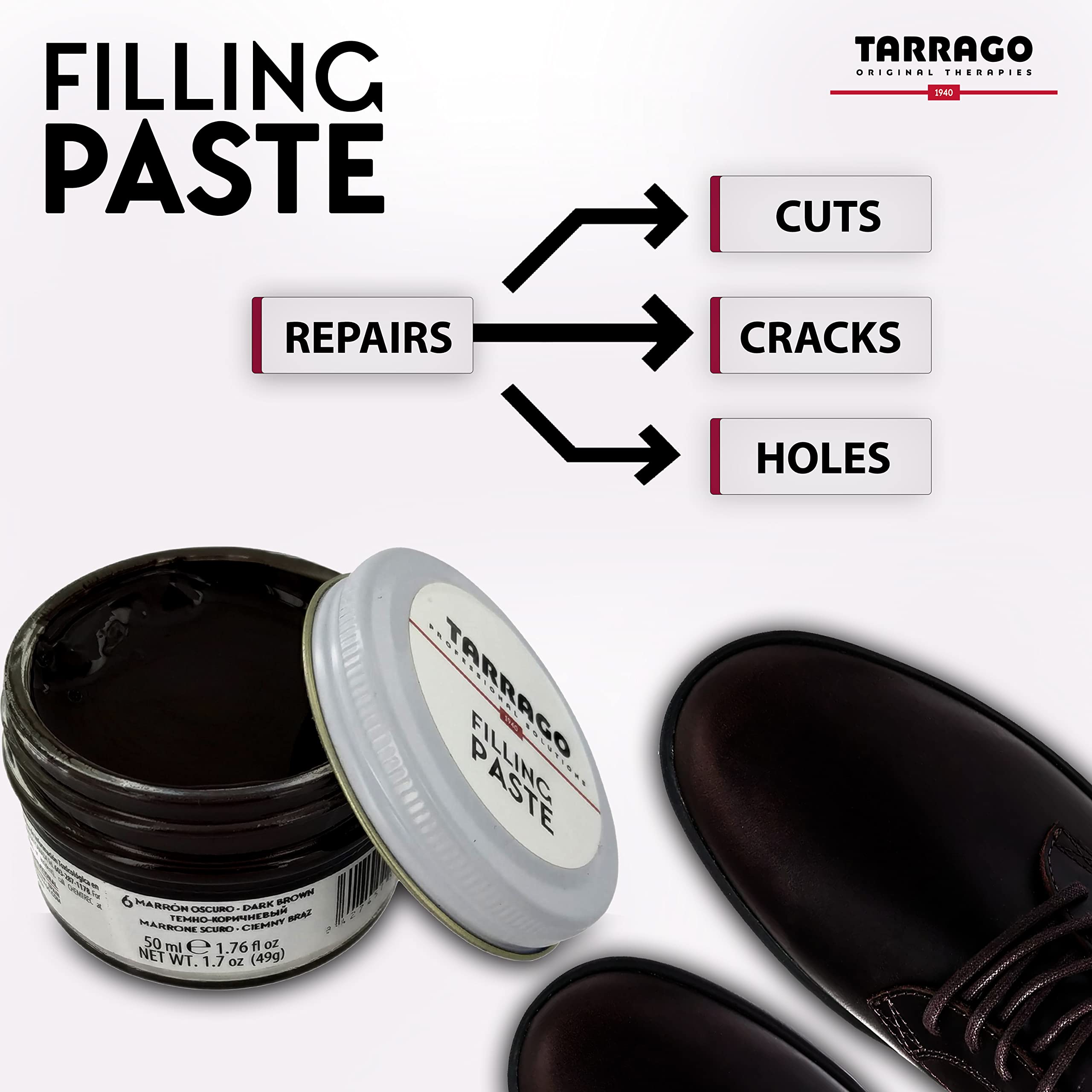 Tarrago Filling Paste - 50ml Leather Filler Repair Compound - Leather Restoration Crack, Burns, Tears, Holes Filler for Car Seat
