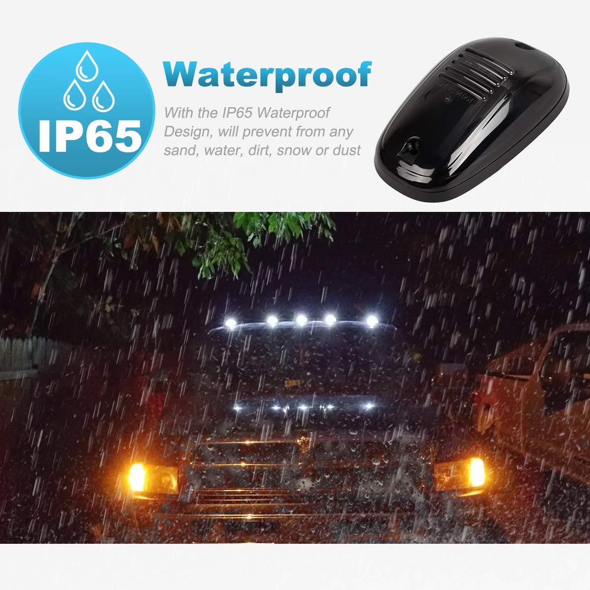 Partsam 5Pcs 12Leds Smoke/White Cab Roof Top Marker Running Lights 264146Bk Replacement For Dodge Ram 2003-2018 (Smoked Lens/Whi