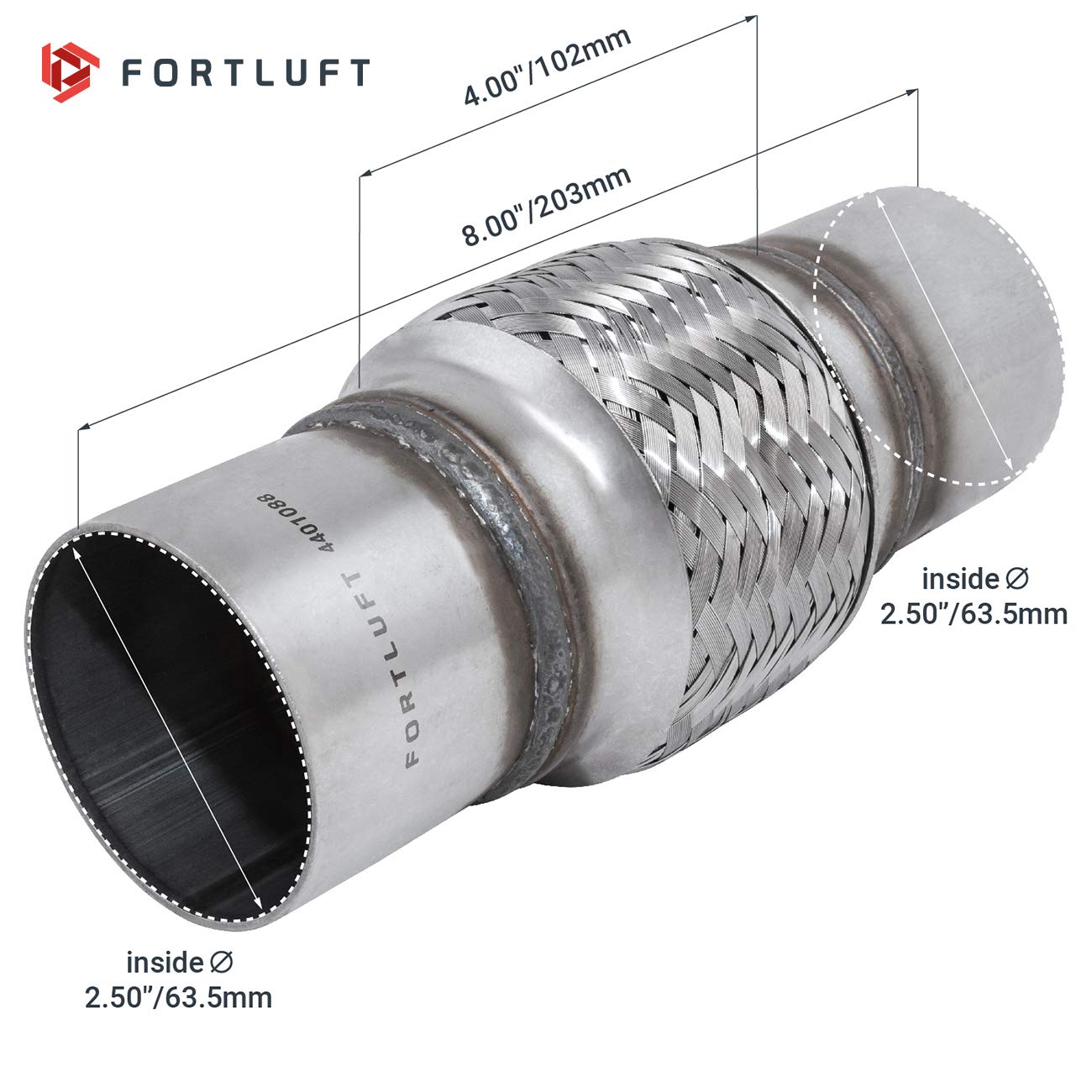 Fortluft Exhaust Flex Pipe (Exhaust Flex Connector With Extension Pipes, 2.50''X4.00''X8.00''/63.5X102X203Mm)