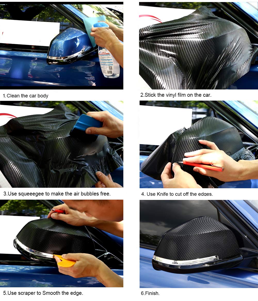 Lzlrun 3D Carbon Fiber Vinyl Wrap Roll With Air Release Bubble Free Adhesive Film - Come With Knife + Hand Tool (Gray, 1.5Ft X 5Ft)