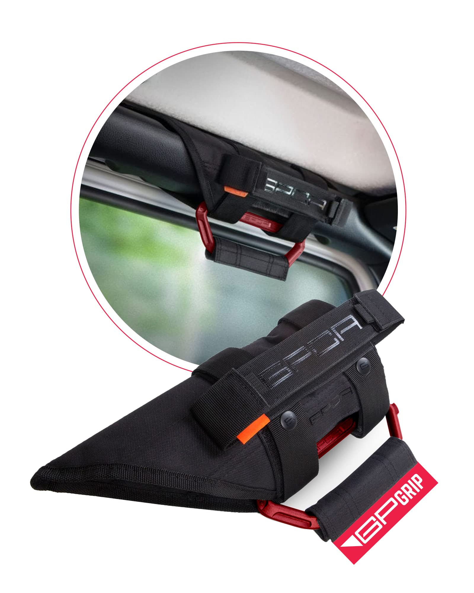 GPCA - GP Grip PRO, Foldable Patented Aluminum Metal Grab Handles for Wrangler 4xe, JL, JT, JK, Sport, Sahara, Rubicon and Gladiator 4DR/2DR 2007-2023, 2 Packs, Firecracker Red