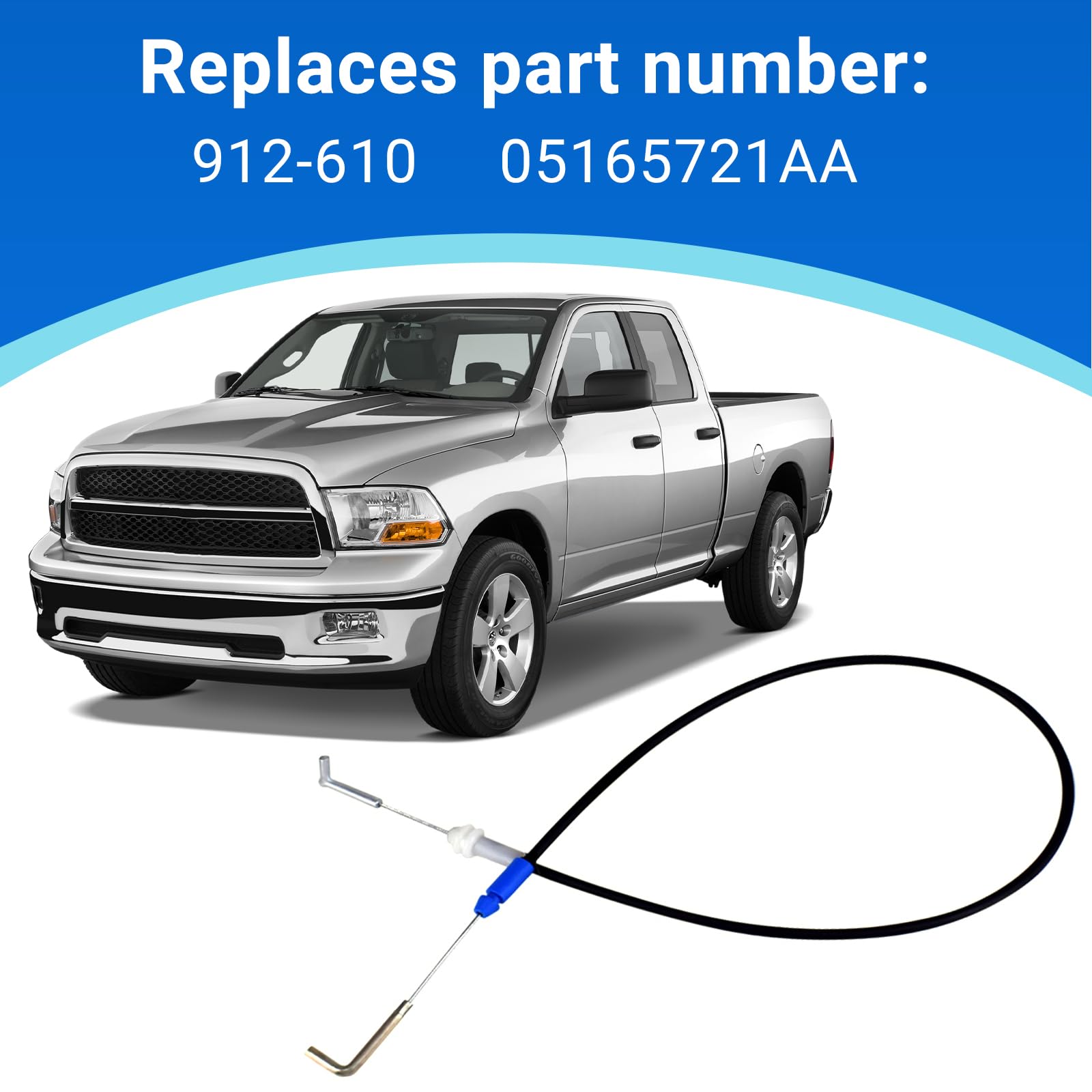 Door Latch Cable Front Left Driver Side Fits For 2011-2018 Dodge Ram 1500 2500 3500 Replaces 912-610 05165721Aa