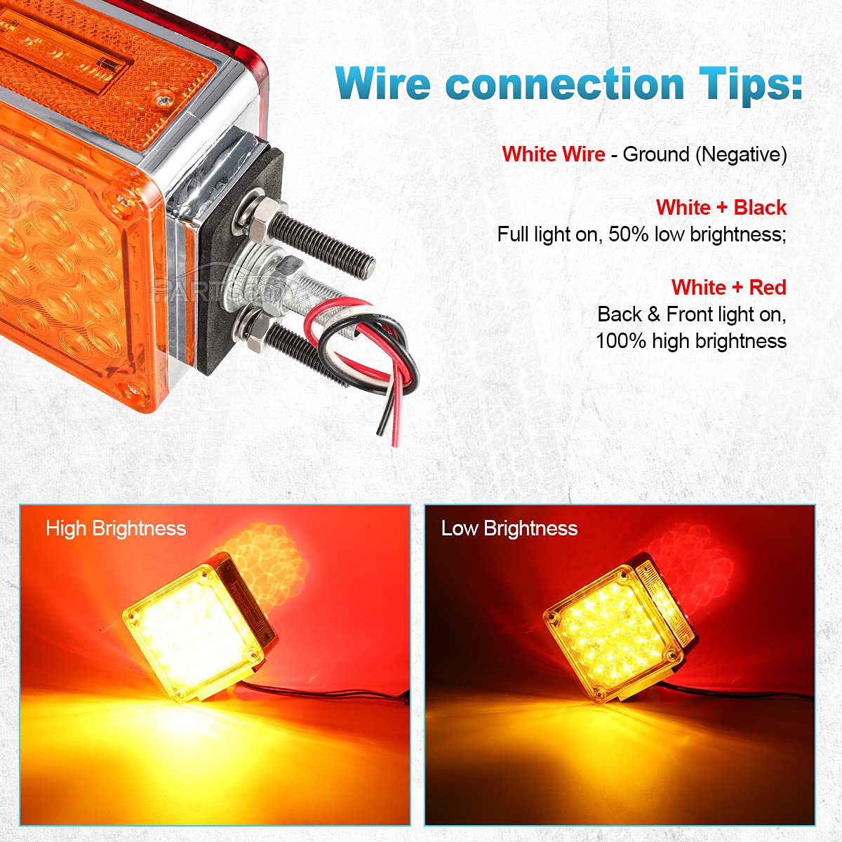 Partsam 2Pcs Square Dual Double Face Fender Stop Turn Signal Tail 52 Led Amber/Red, Truck Trailer Double Face Led Pedestal Light