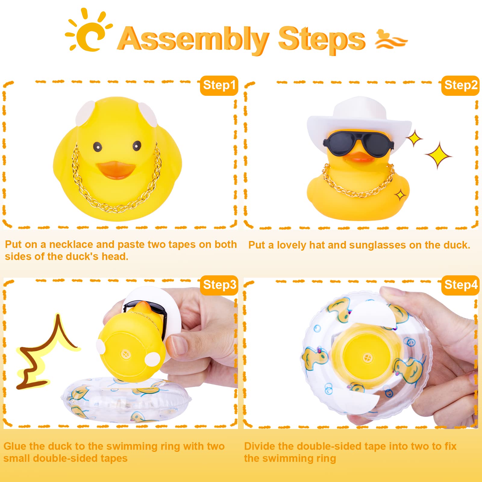 Mumyer Duck Car Dashboard Decorations Rubber Duck Car Ornaments For Car Dashboard Decoration Accessories With Mini Swim Ring Sun