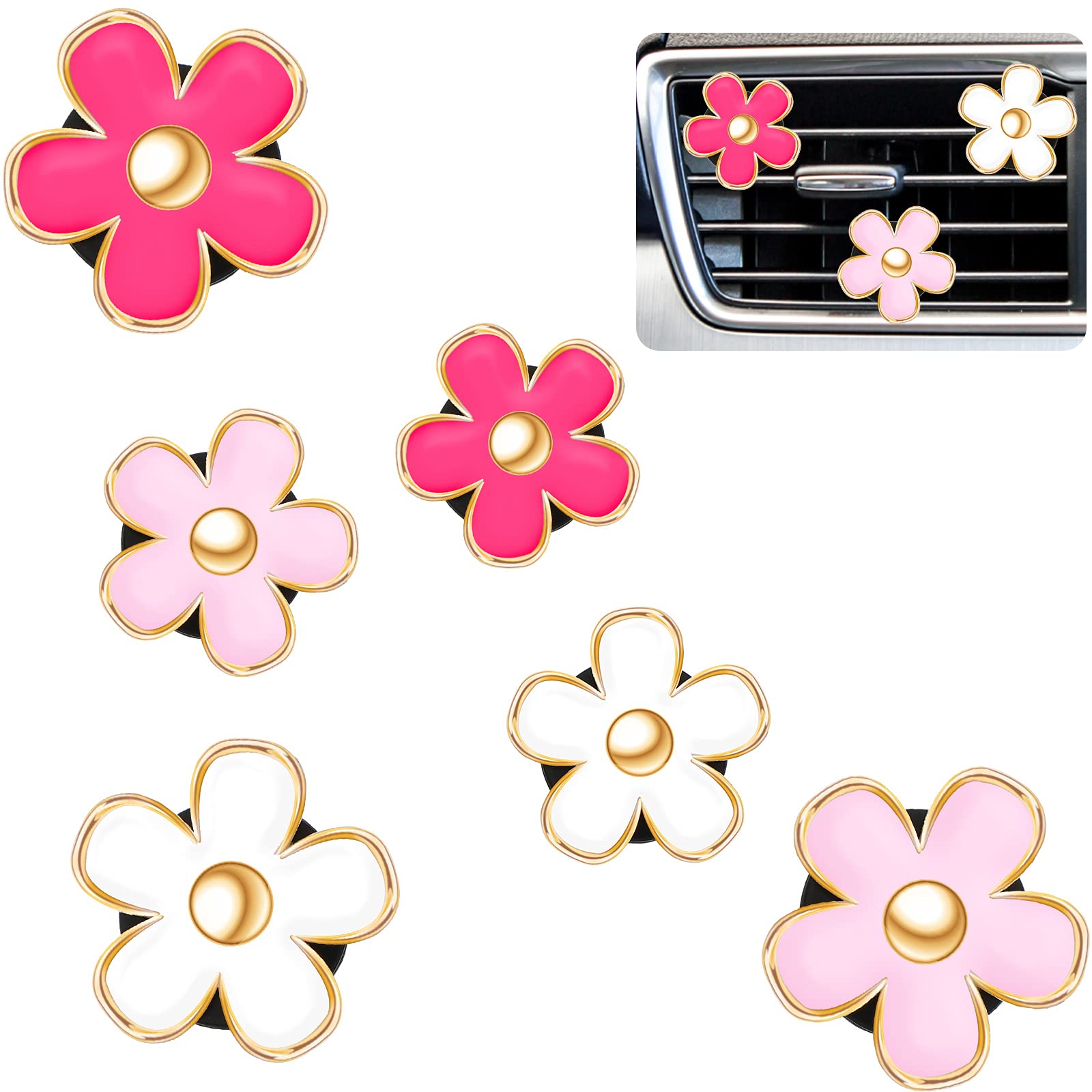 Frienda 6 Pcs Daisy Flower Air Vent Clip Air Freshener Outlet Clip Car Air Conditioning Clip Charm Car Inter Decor(Red, Pink, Wh