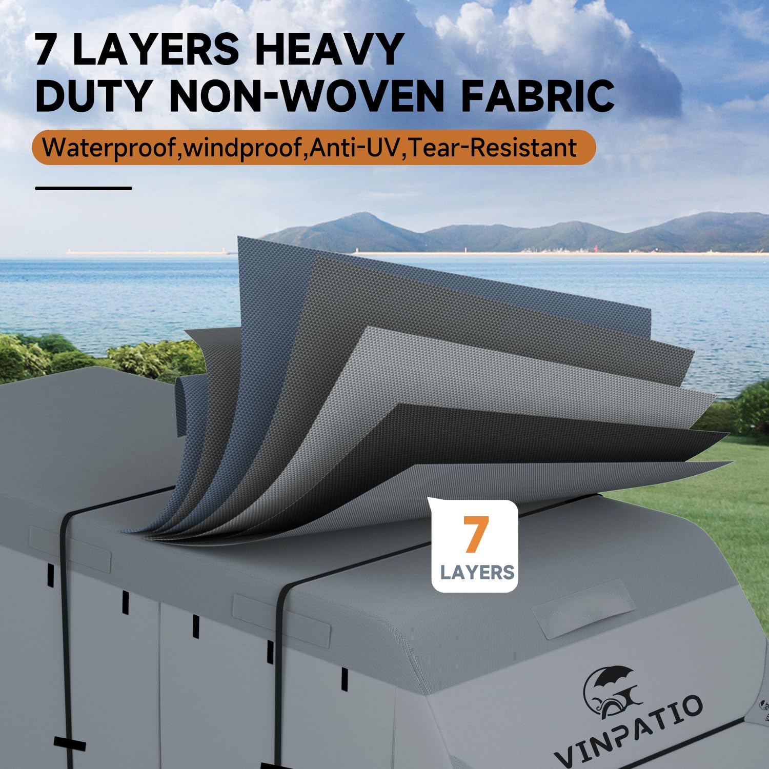 Vinpatio Rv Cover, 7 Layers Heavy Duty Rv & Trailer Cover, Toy Hauler Cover Fits 14'-16' Rv Travel Trailer Camper Cover With Ton