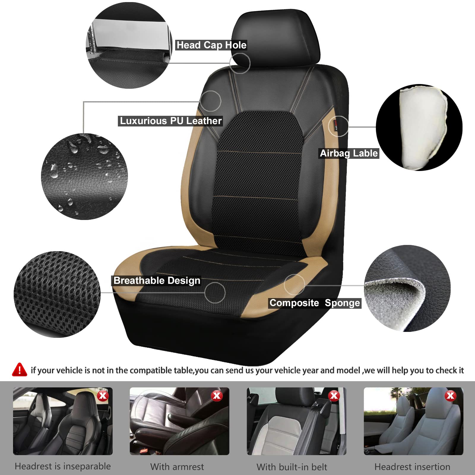 CAR PASS Leather seat Covers,Automotive Universal Sport car seat Cover Super 5mm Composite Sponge Inside,Airbag Compatible fits