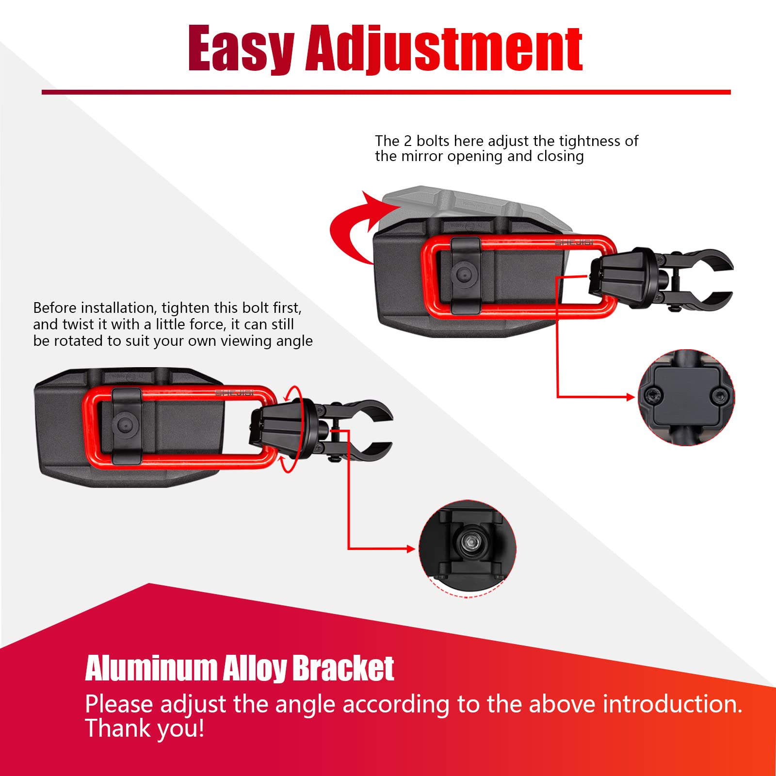 Shejisi Utv Side Mirrors For 1.65'-2' Roll Cage, Aluminum Solid Bracket,2023 New Utv Mirrors,Adjustable Satisfactory Viewing Angle Compatible With Polaris Rzr,Can Am,Kawasaki Mule,Honda Pioneer Sxs