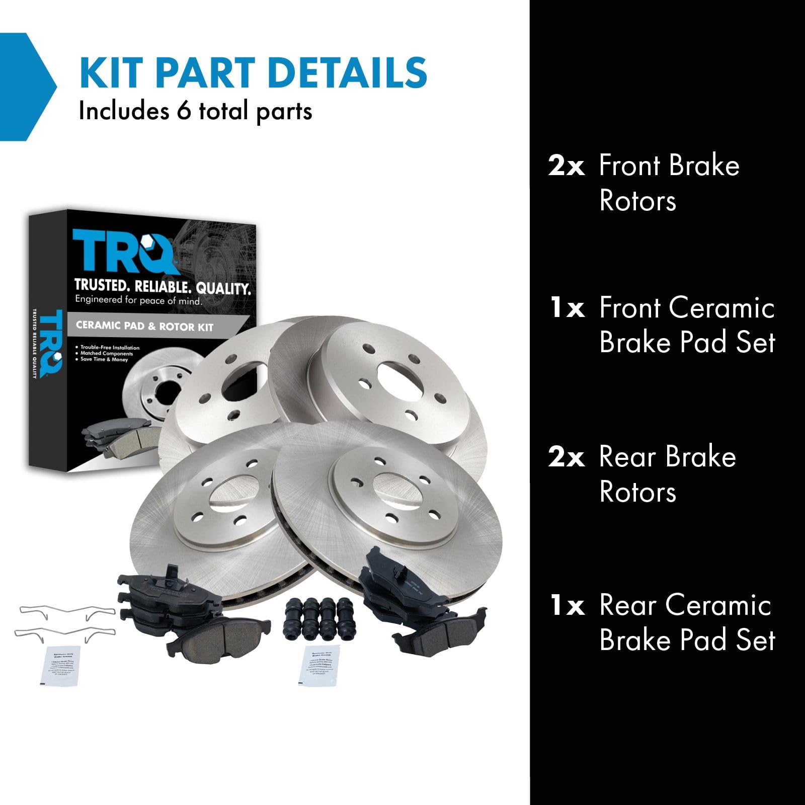 Trq Front And Rear Brake Pad & Rotor Kit Brake Pads Brake Rotor Ceramic Compatible With 2001-2006 Chrysler Sebring 2001-2005 Dod