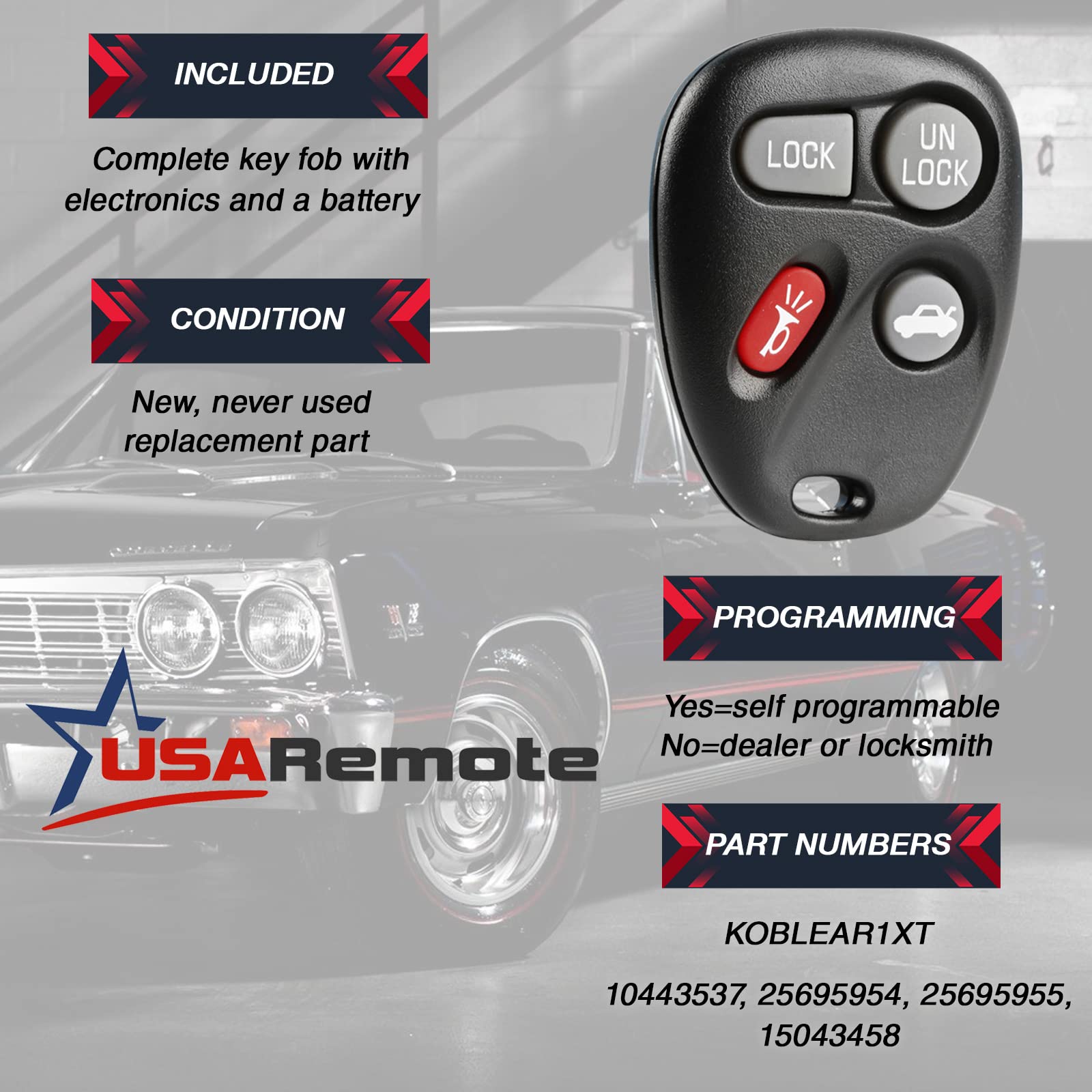Keyless Entry Remote Key Fob - 4 Button