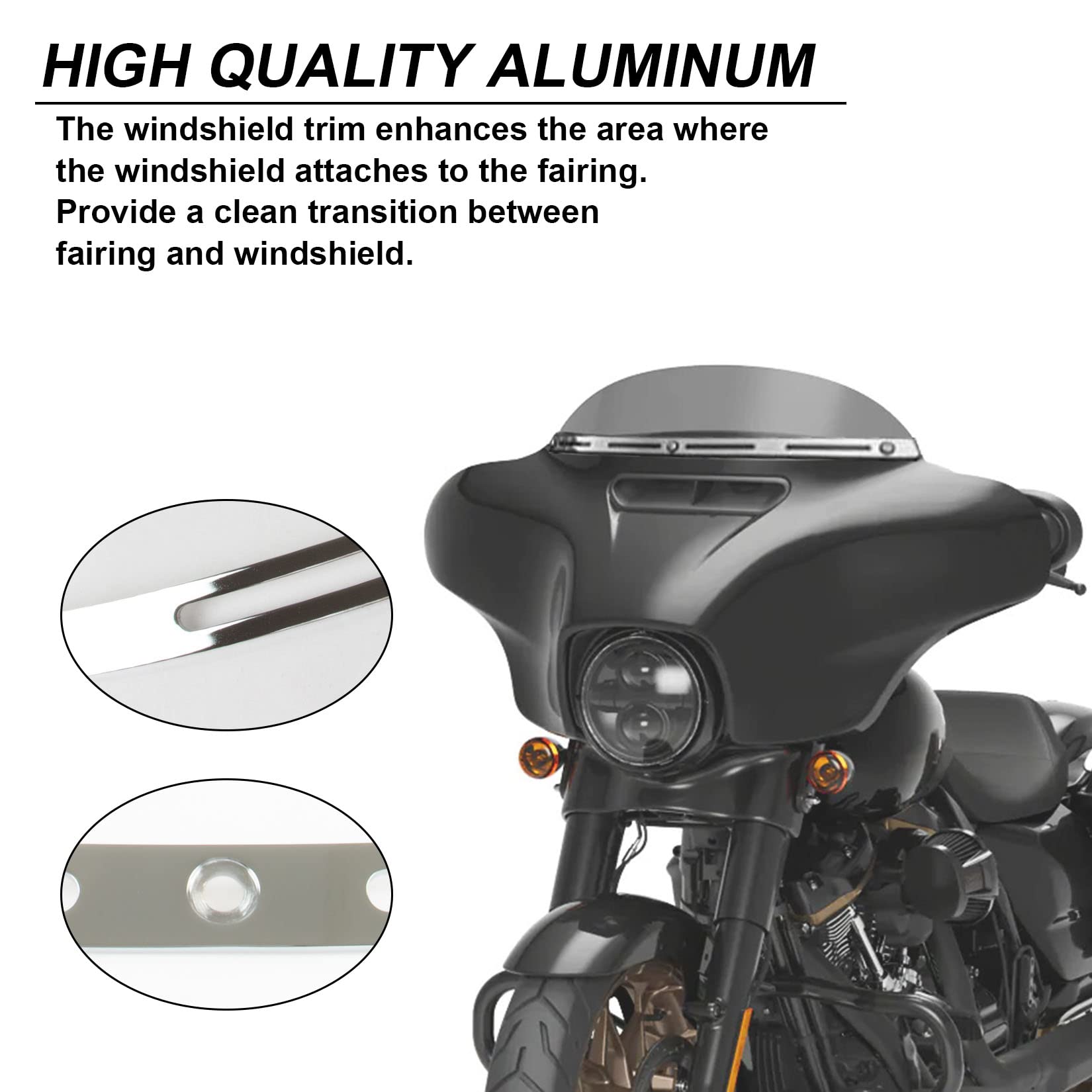 4 Slotted Track Polished Batwing Fairing Windshield Windscreen Trim Molding Clips Accent Parts for Touring Street Glide Electra