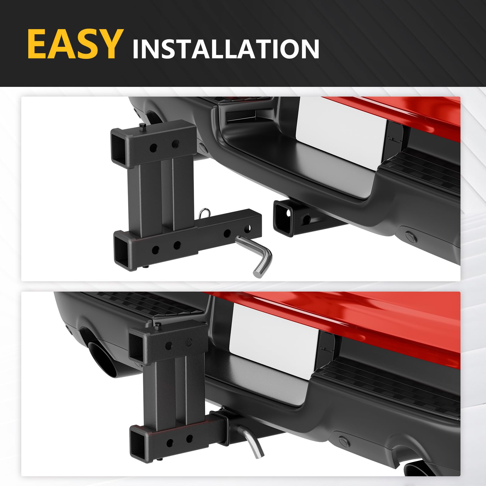 Yzona Dual Hitch Extender, 2 Inch Hitch Extension, Drop-Rise Tow Trailer Hitch Adapter, 4000 Lbs Capacity Double Receiver Extend