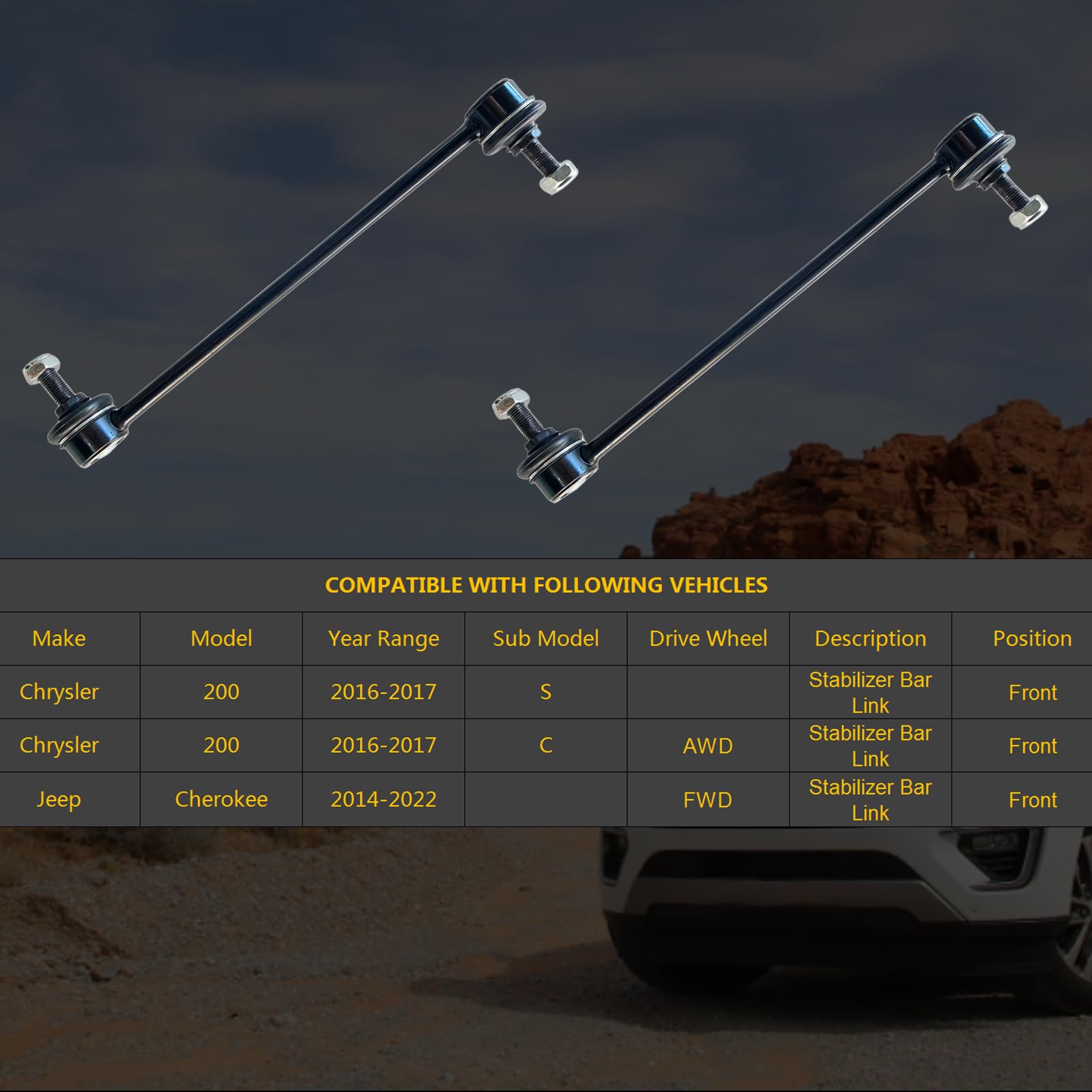 Hhcm 2Pc Front Sway Bar Link Kit K750704 For Jeep Cherokee 2014-2022 Fwd, Suspension Stabilizer Bar End Links For Chrysler 200 2