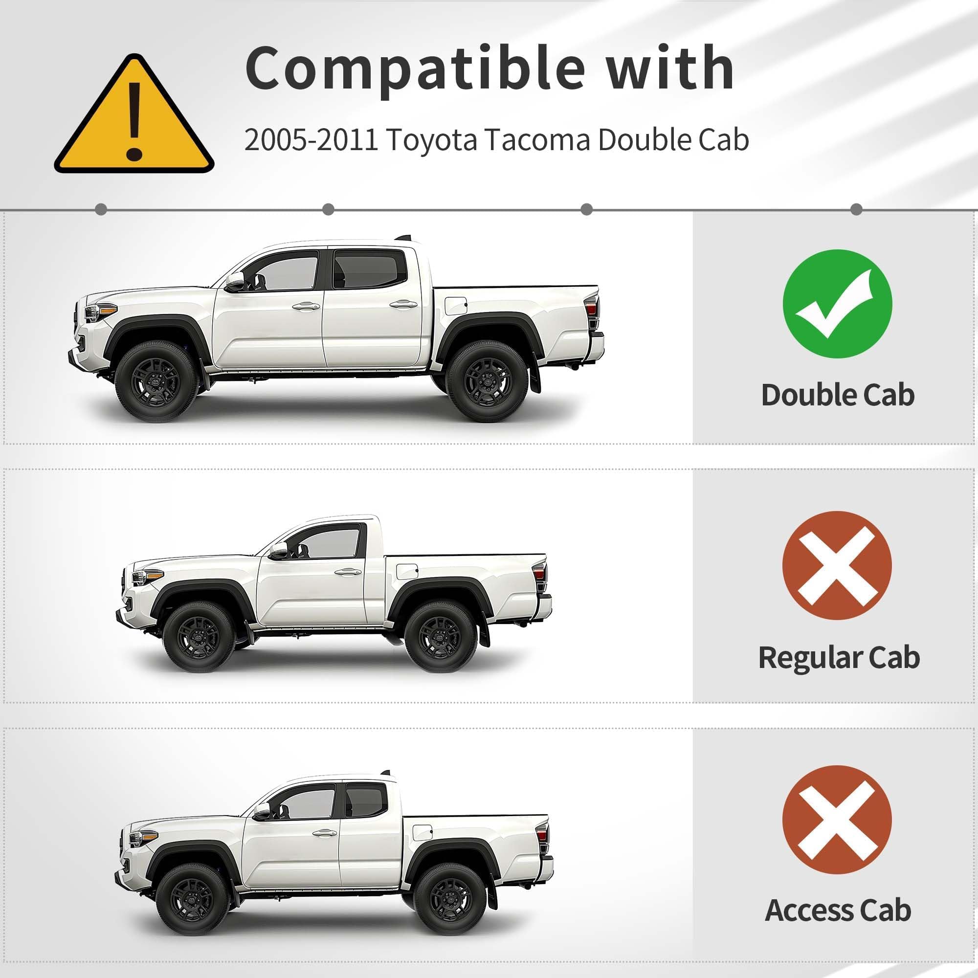 Oedro Floor Mats Fit For Toyota Tacoma Double Cab 2005-2011, Tpe All Weather Custom Fit Tacoma Car Mats, Front & 2Nd Seat 2 Row