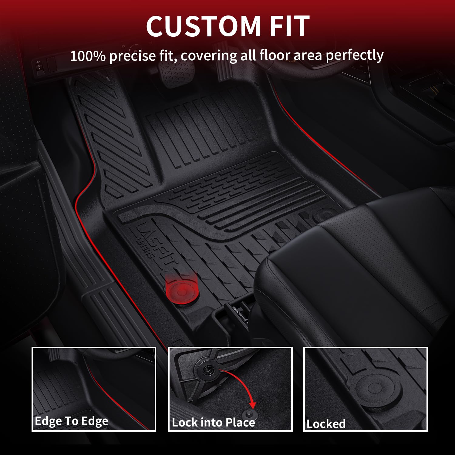 Lasfit Floor Mats 2025 For Ram 1500 Crew Cab Without Rear Under-Seat Factory Storage Bucket Seat (Not For Quad Cab), All Weather