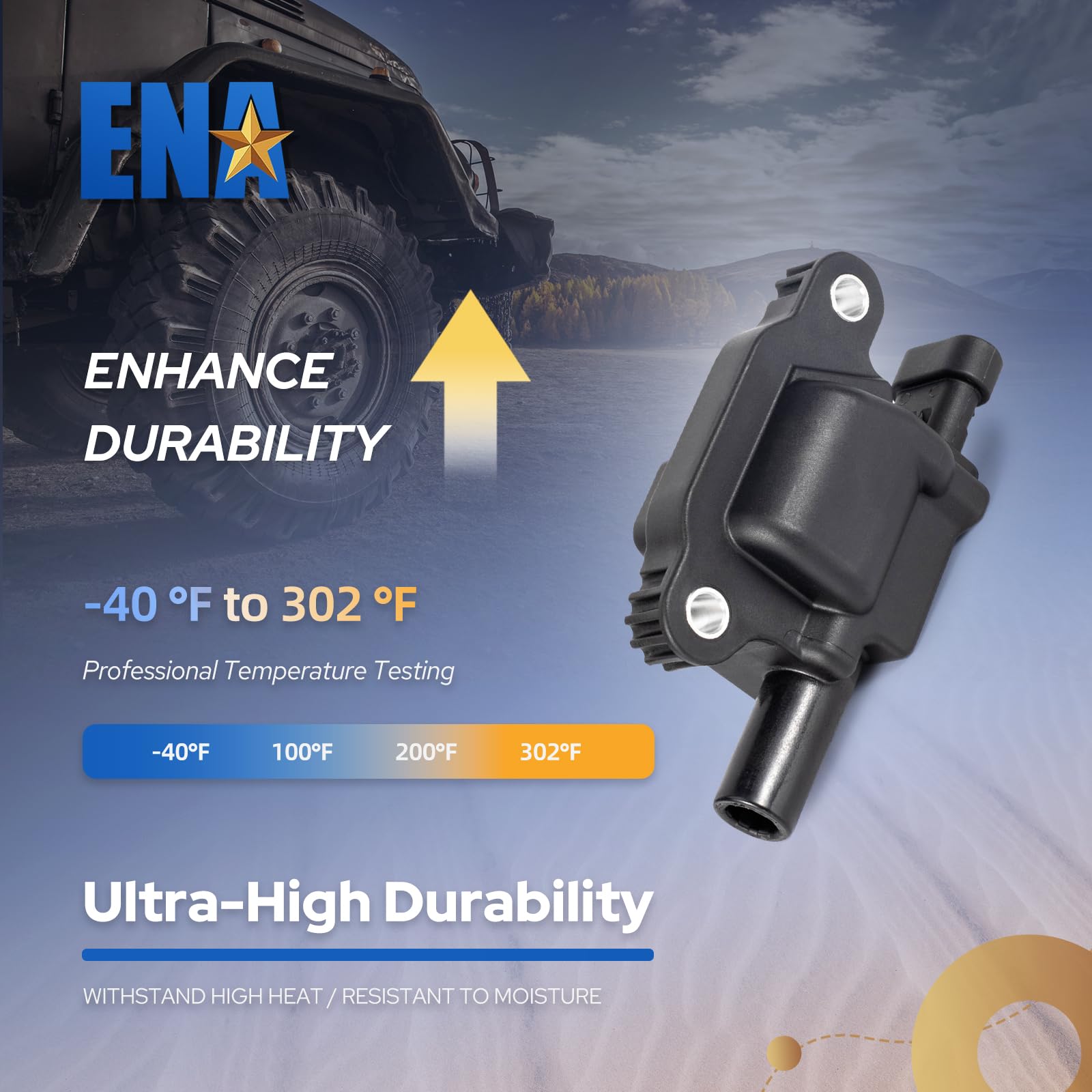 12611424 ENA Set of 4 Square Ignition Coil Pack Compatible with Chevy Silverado 1500 Avalanche Tahoe Suburban GMC Yukon Sierra G