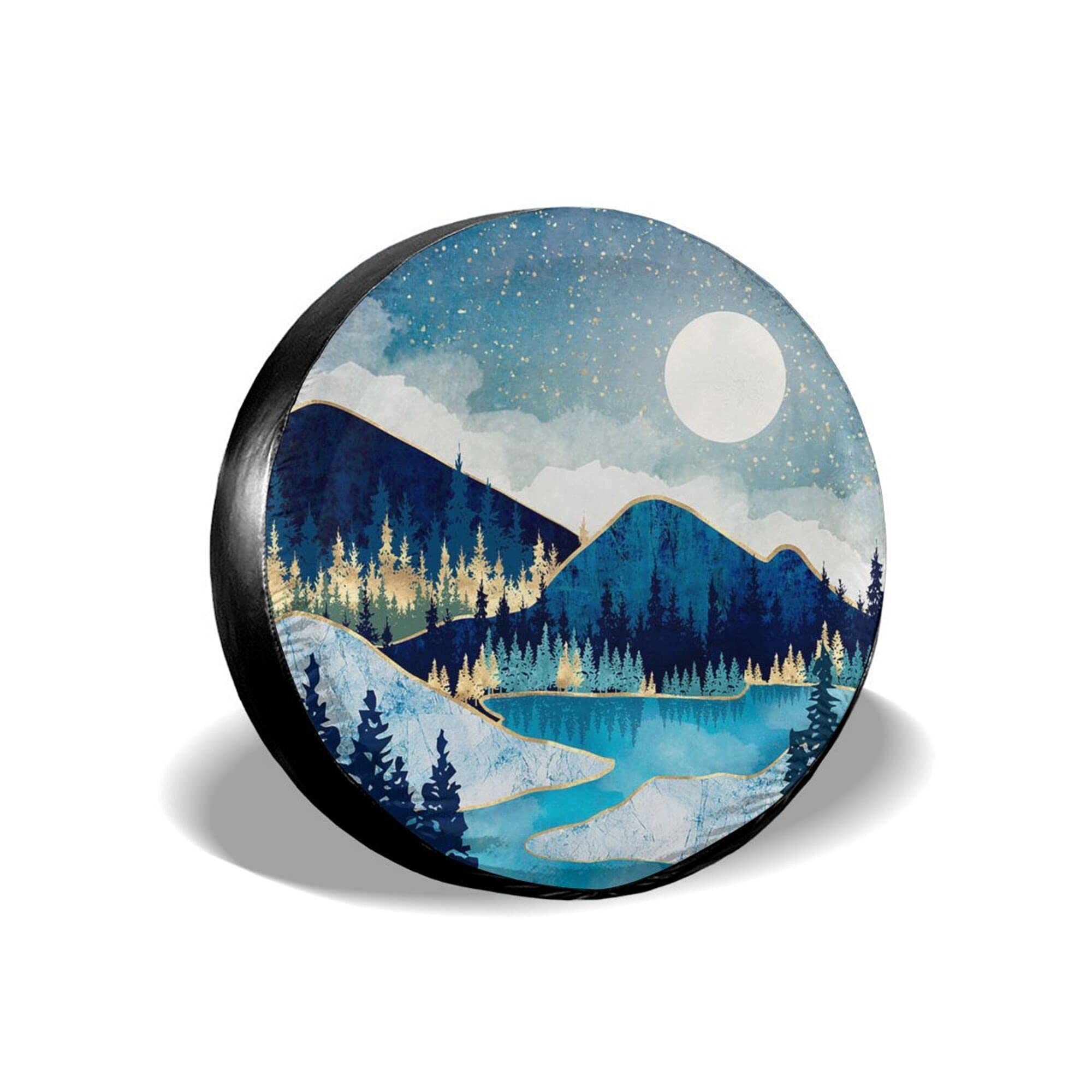 Blue Gold Spare Tire Cover Mountain Tree Star Waterproof Dust-Proof Universal Spare Wheel Tire Covers 15 Inch Fit For Rv Travel